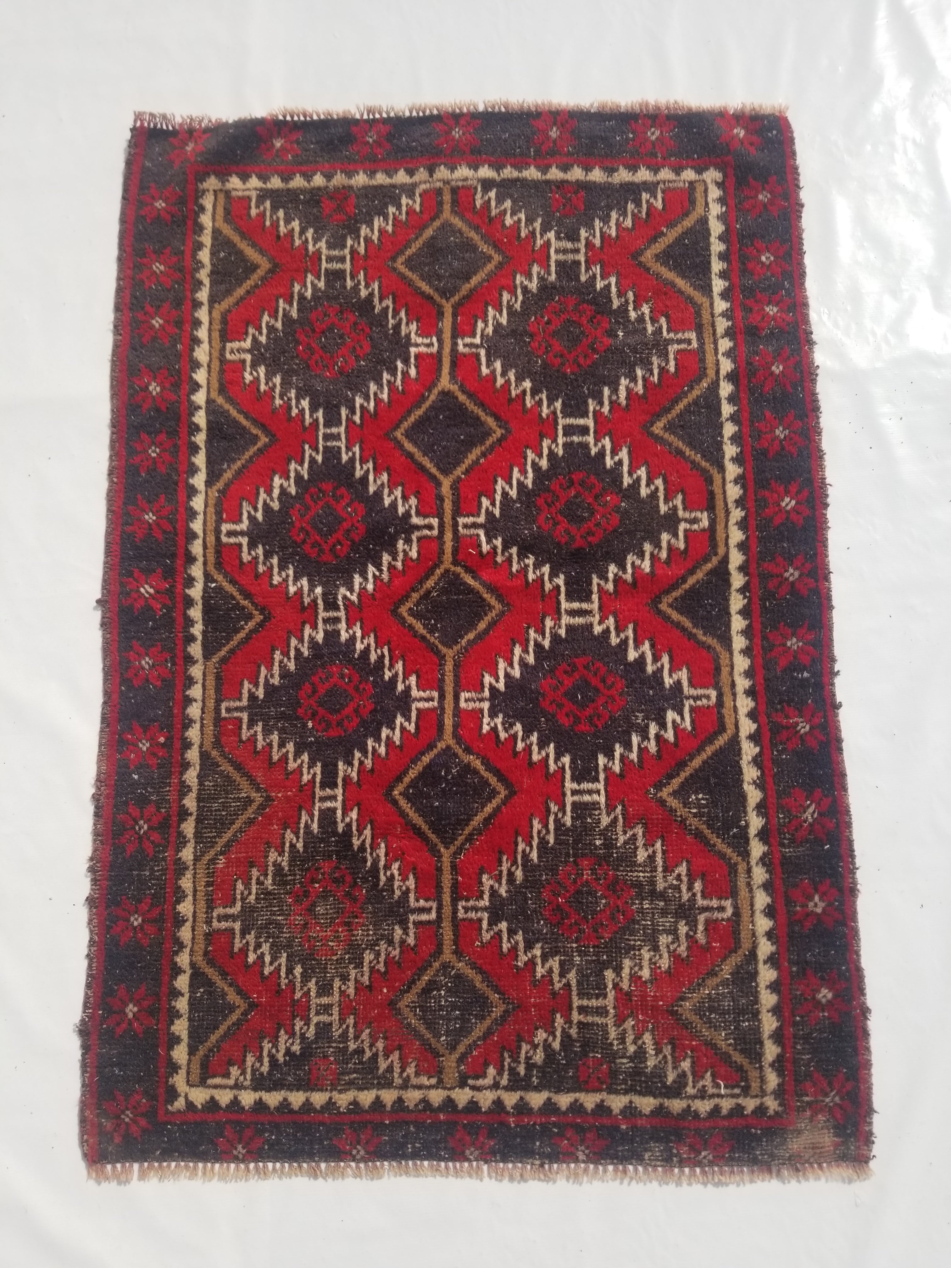 Distressed Vintage Traditional Handmade Afghan Wool Multicolor Rug 142x98cm