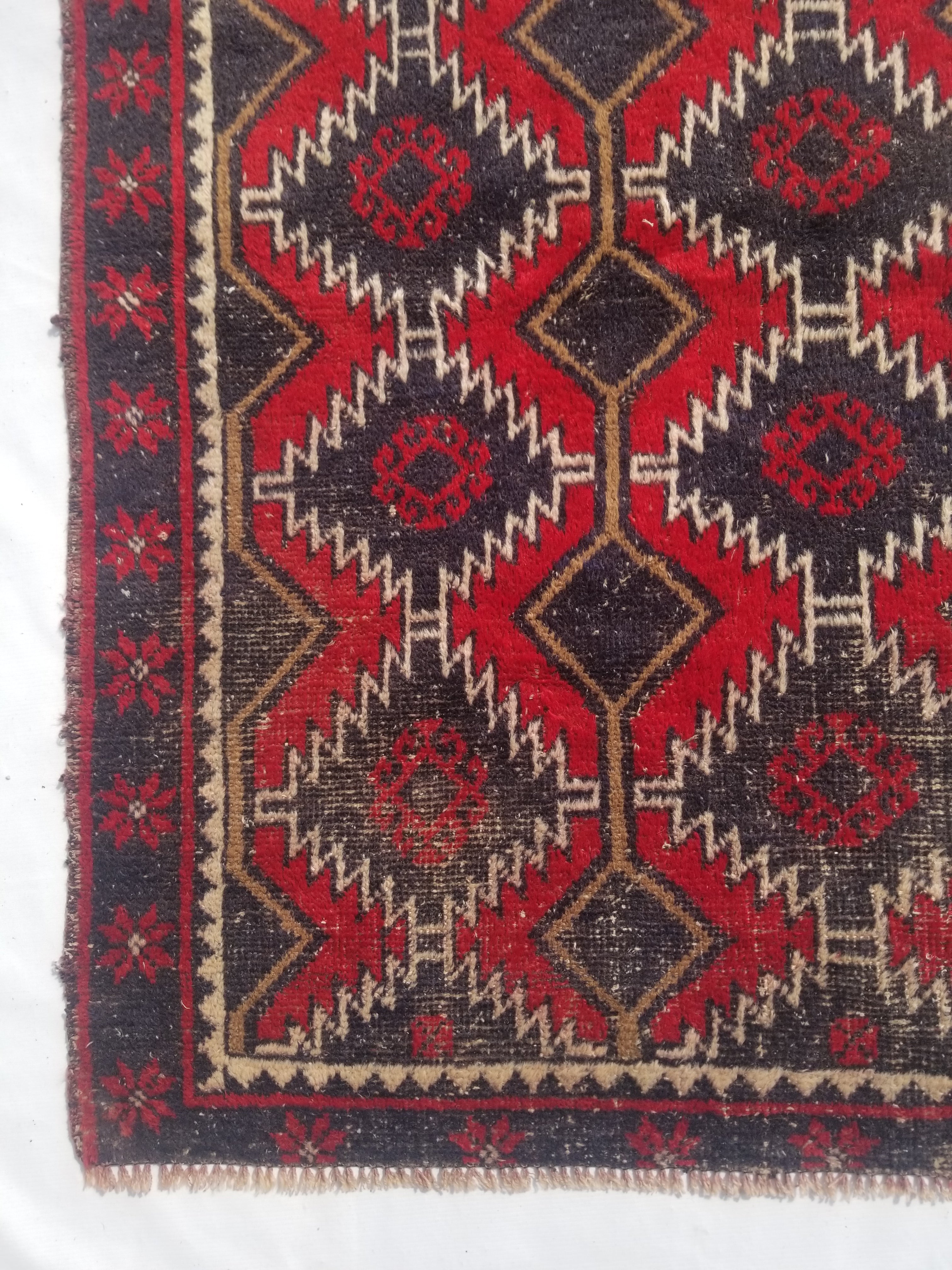 Distressed Vintage Traditional Handmade Afghan Wool Multicolor Rug 142x98cm