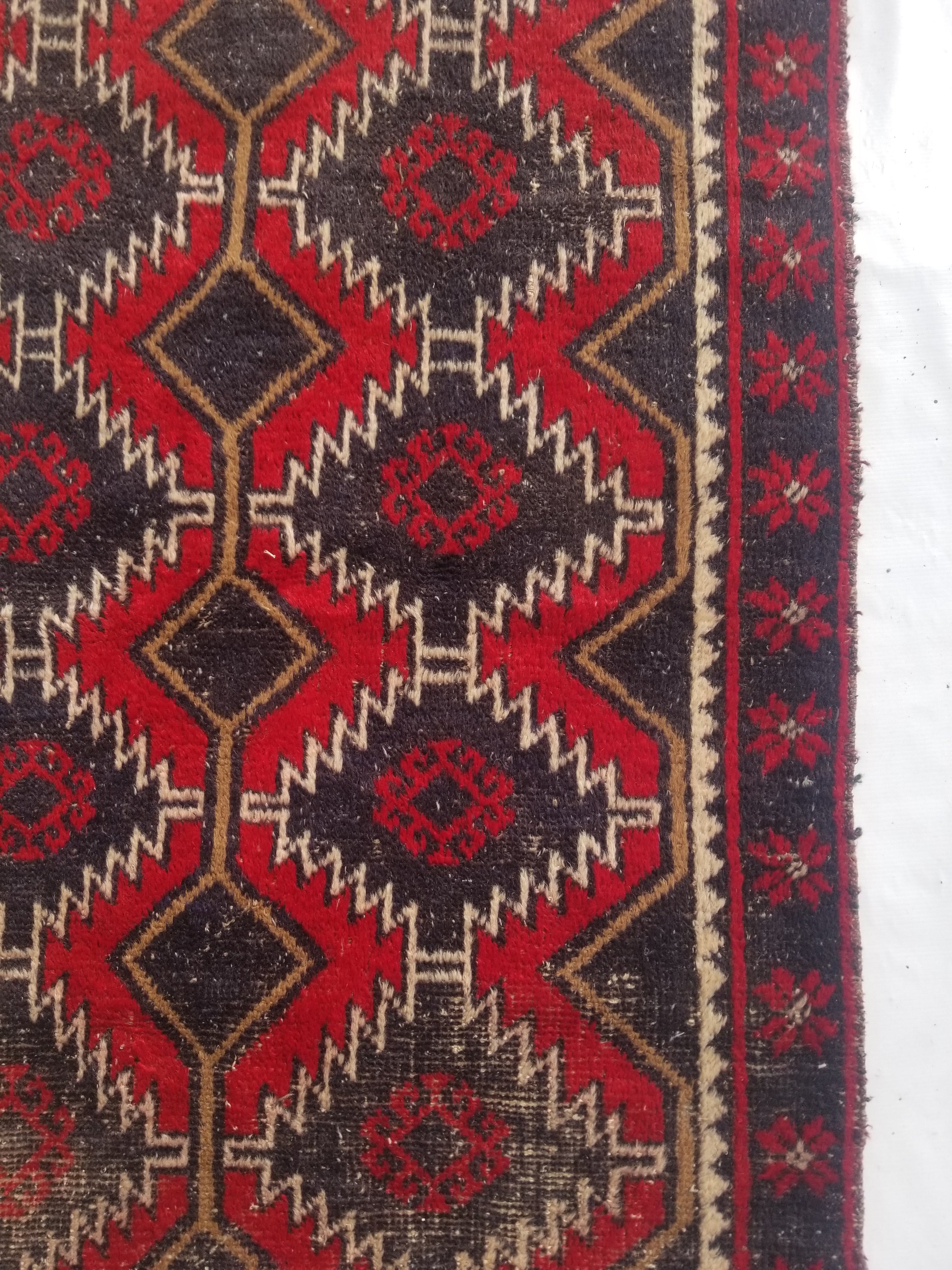 Distressed Vintage Traditional Handmade Afghan Wool Multicolor Rug 142x98cm