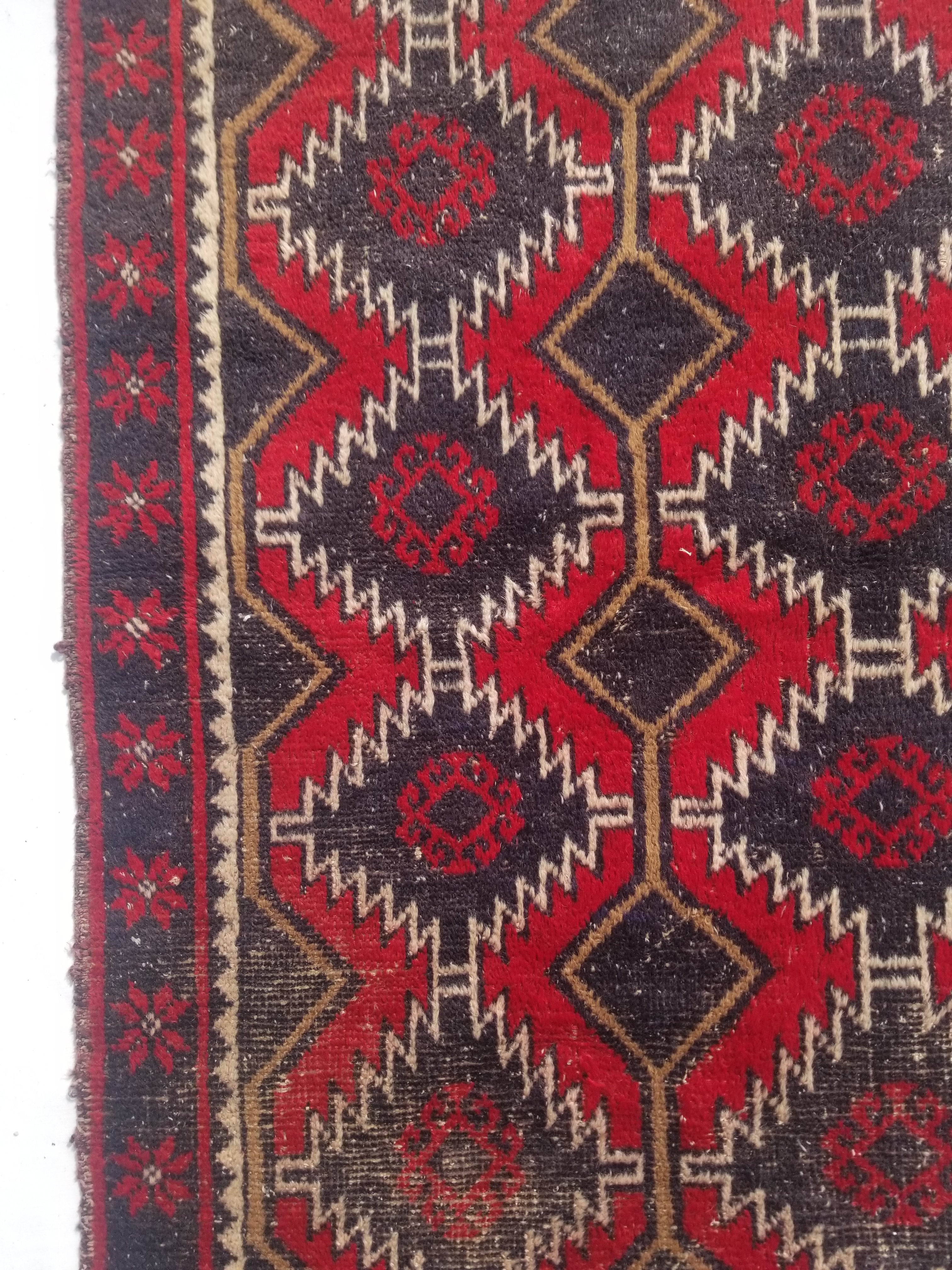 Distressed Vintage Traditional Handmade Afghan Wool Multicolor Rug 142x98cm