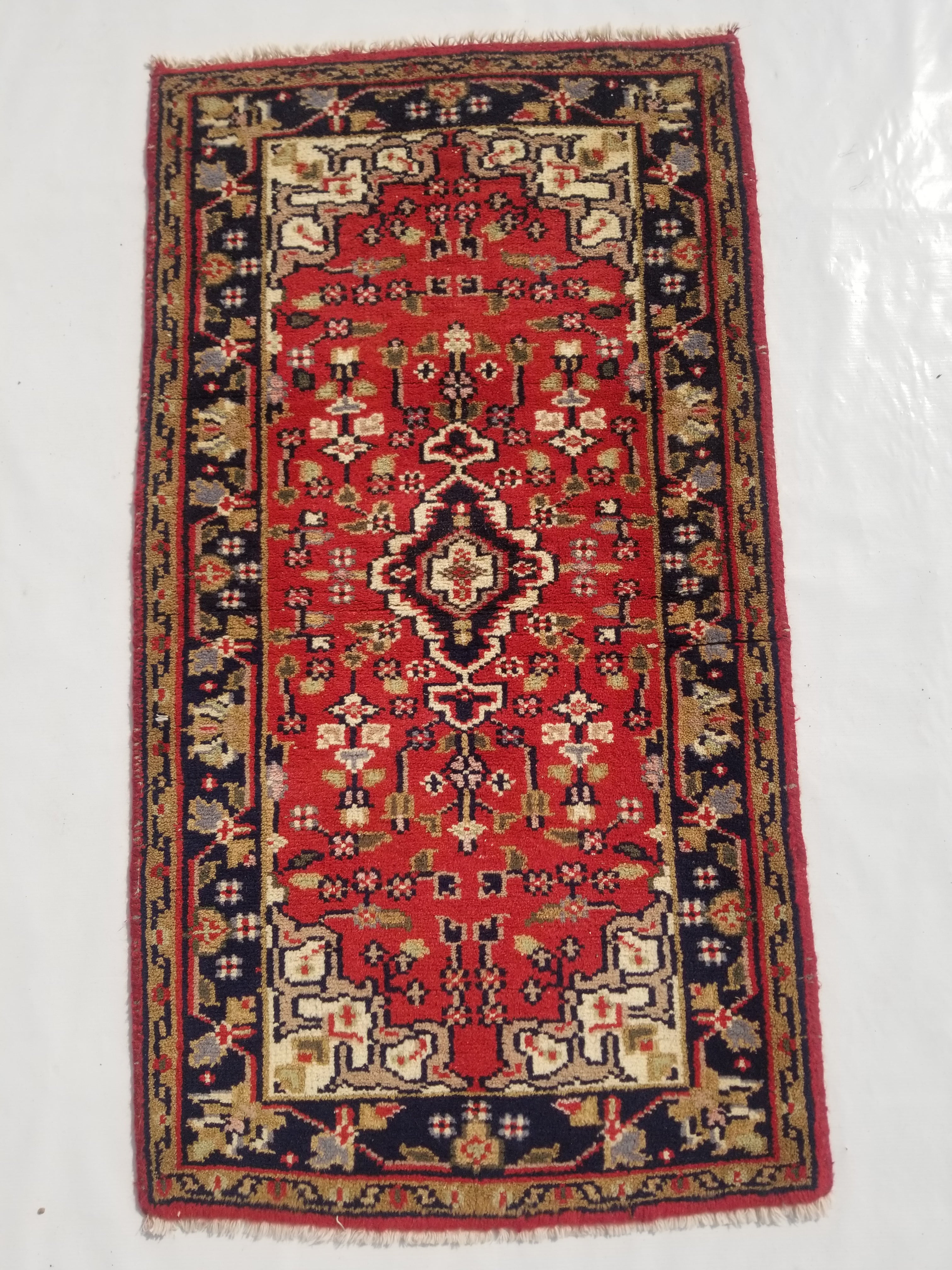 Vintage Traditional Handmade Oriental Wool Multicolor Rug 121x66cm