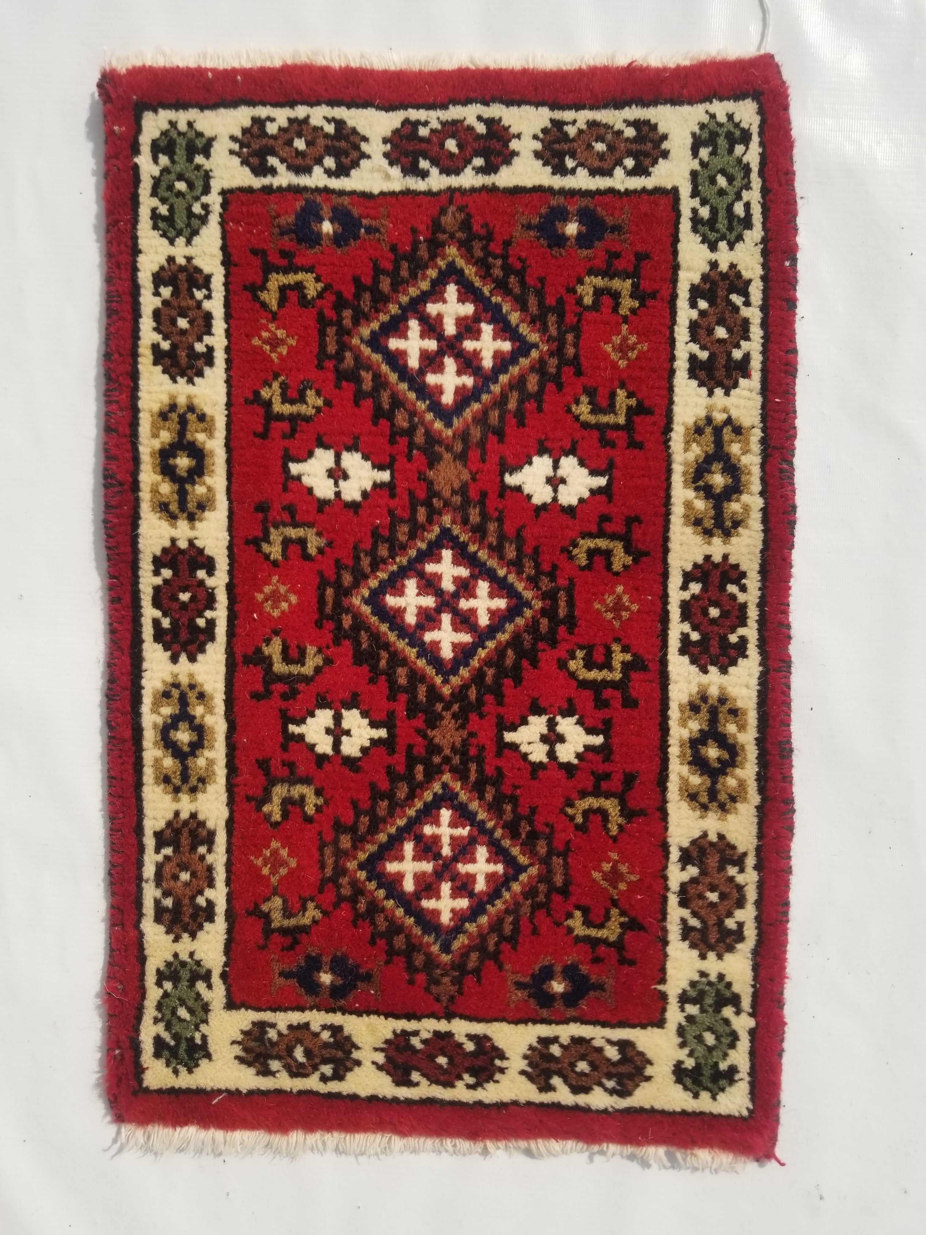 Vintage Traditional Handmade Hamadan Wool Multicolor Rug 60x38cm