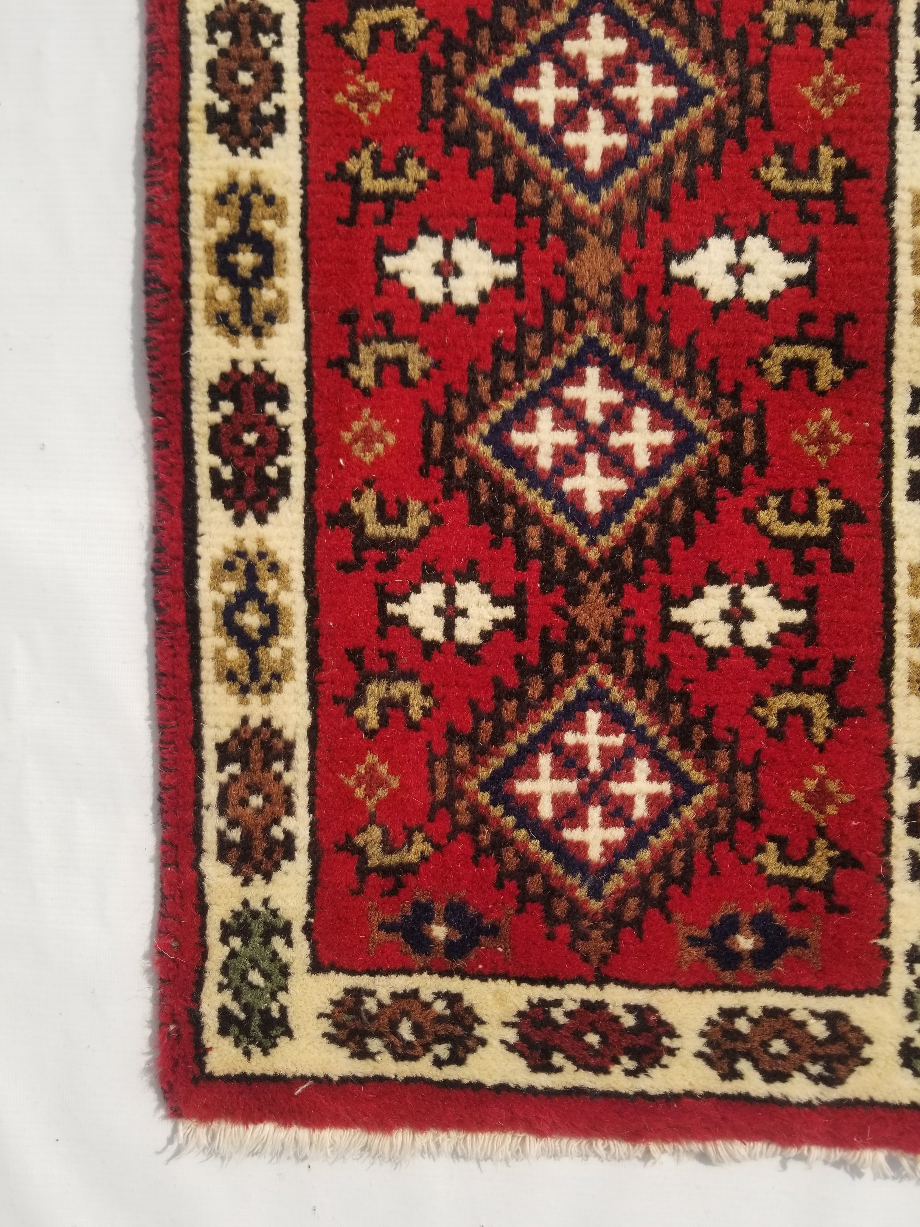Vintage Traditional Handmade Hamadan Wool Multicolor Rug 60x38cm
