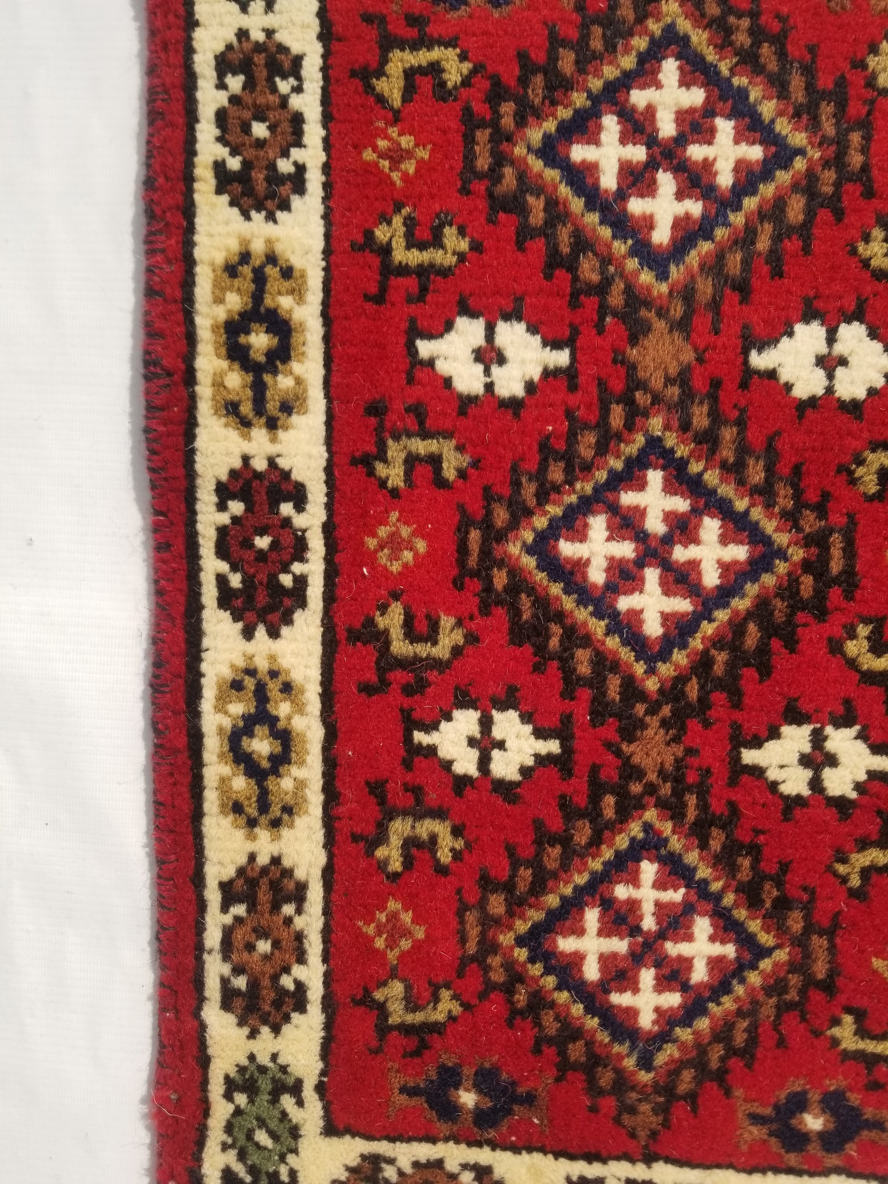 Vintage Traditional Handmade Hamadan Wool Multicolor Rug 60x38cm