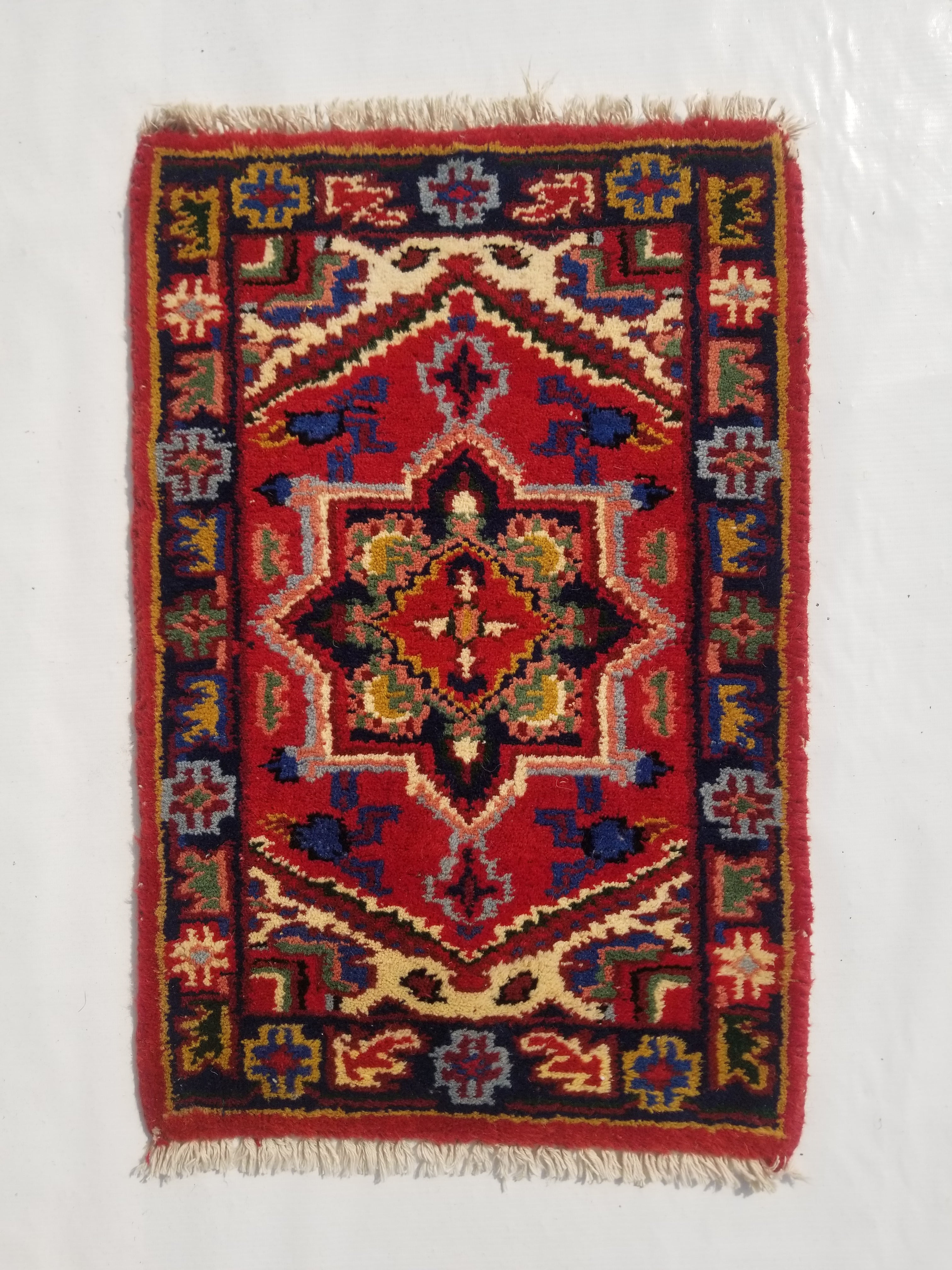 Vintage Traditional Handmade Hamadan Wool Multicolor Rug 60x40cm