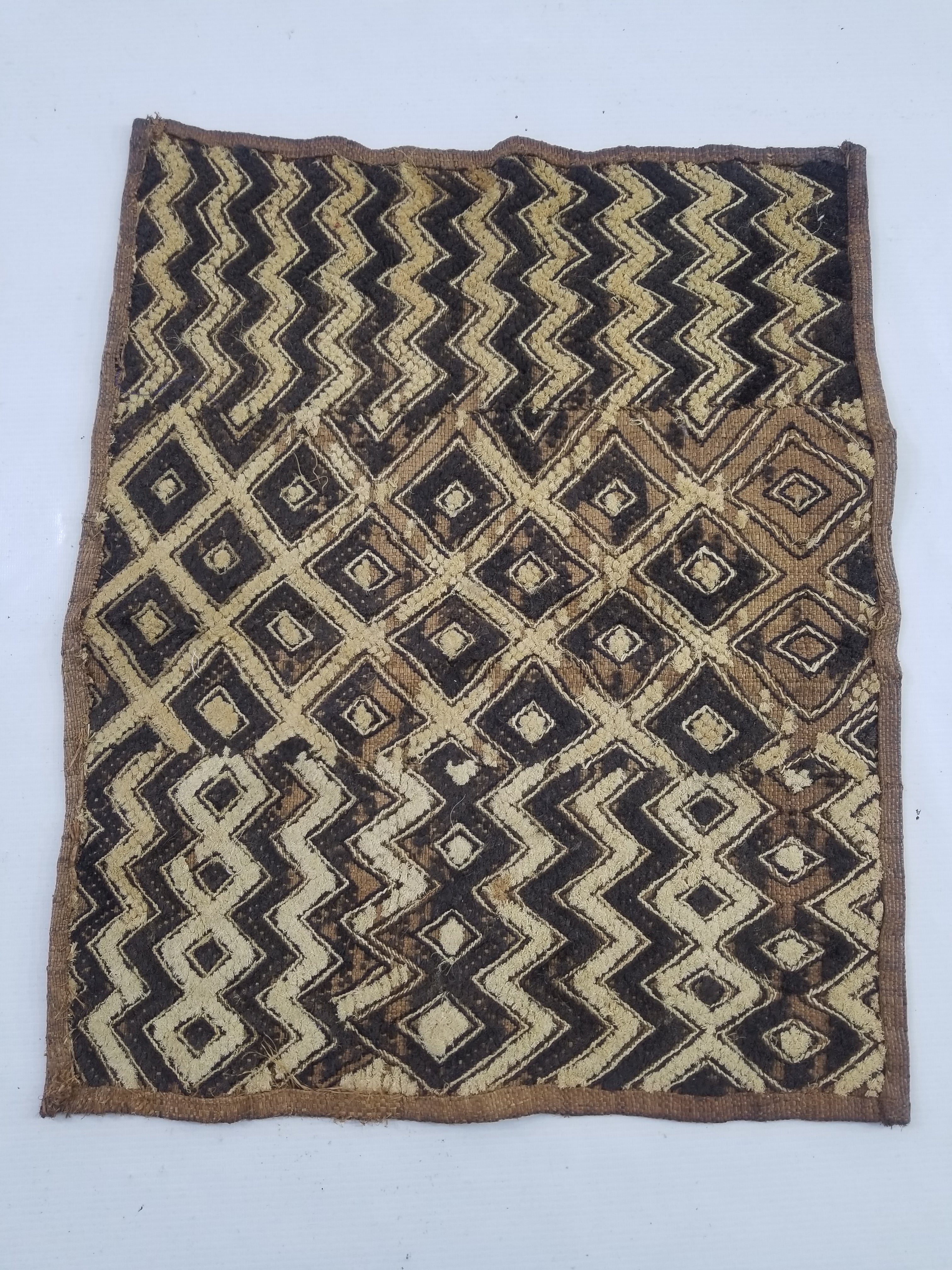 Vintage African Hanwoven Kuba Cloth Raffia Textile Panel 56x45cm