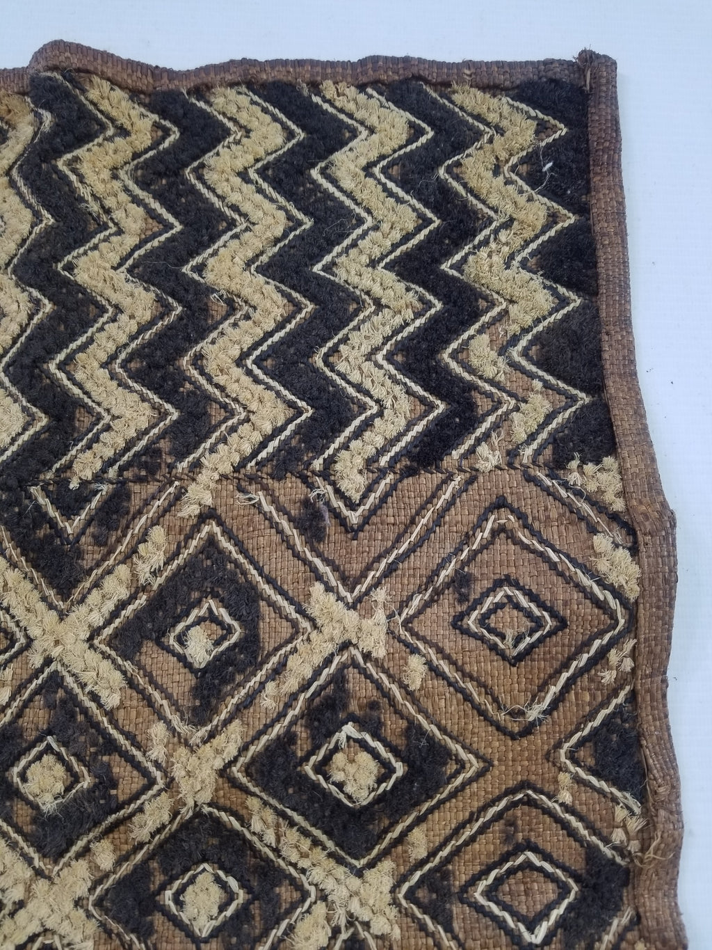 Vintage African Hanwoven Kuba Cloth Raffia Textile Panel 56x45cm