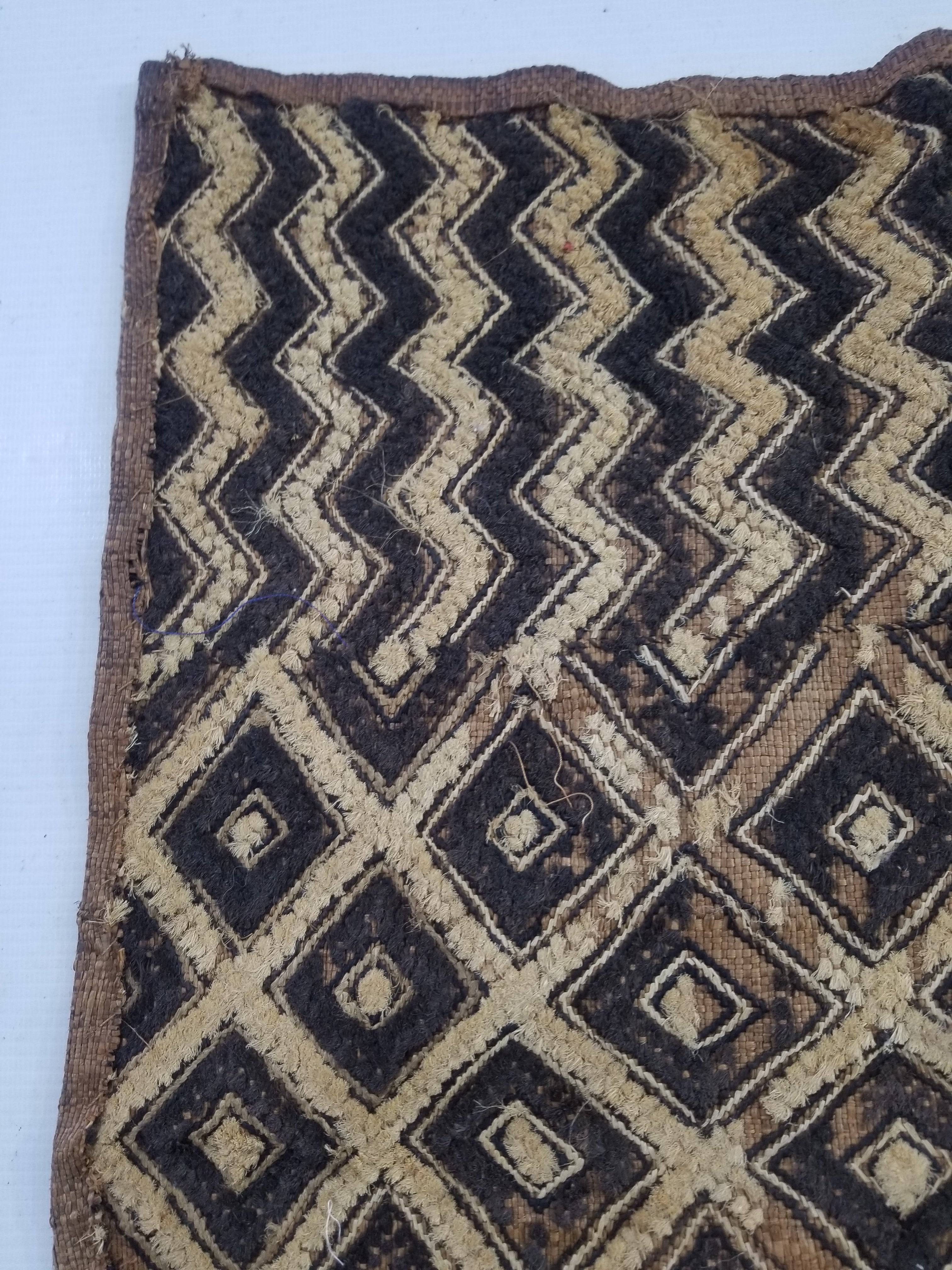 Vintage African Hanwoven Kuba Cloth Raffia Textile Panel 56x45cm