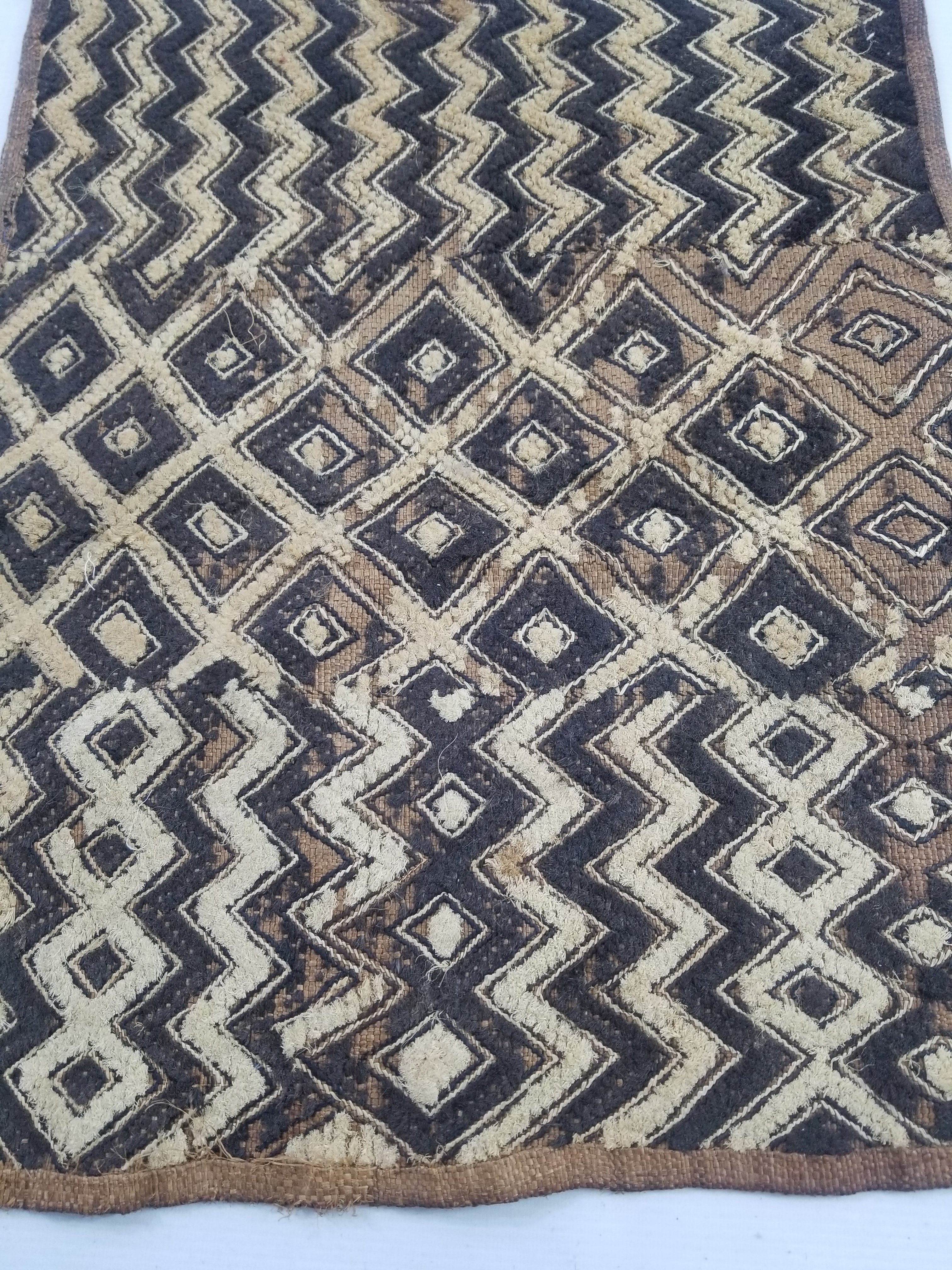 Vintage African Hanwoven Kuba Cloth Raffia Textile Panel 56x45cm
