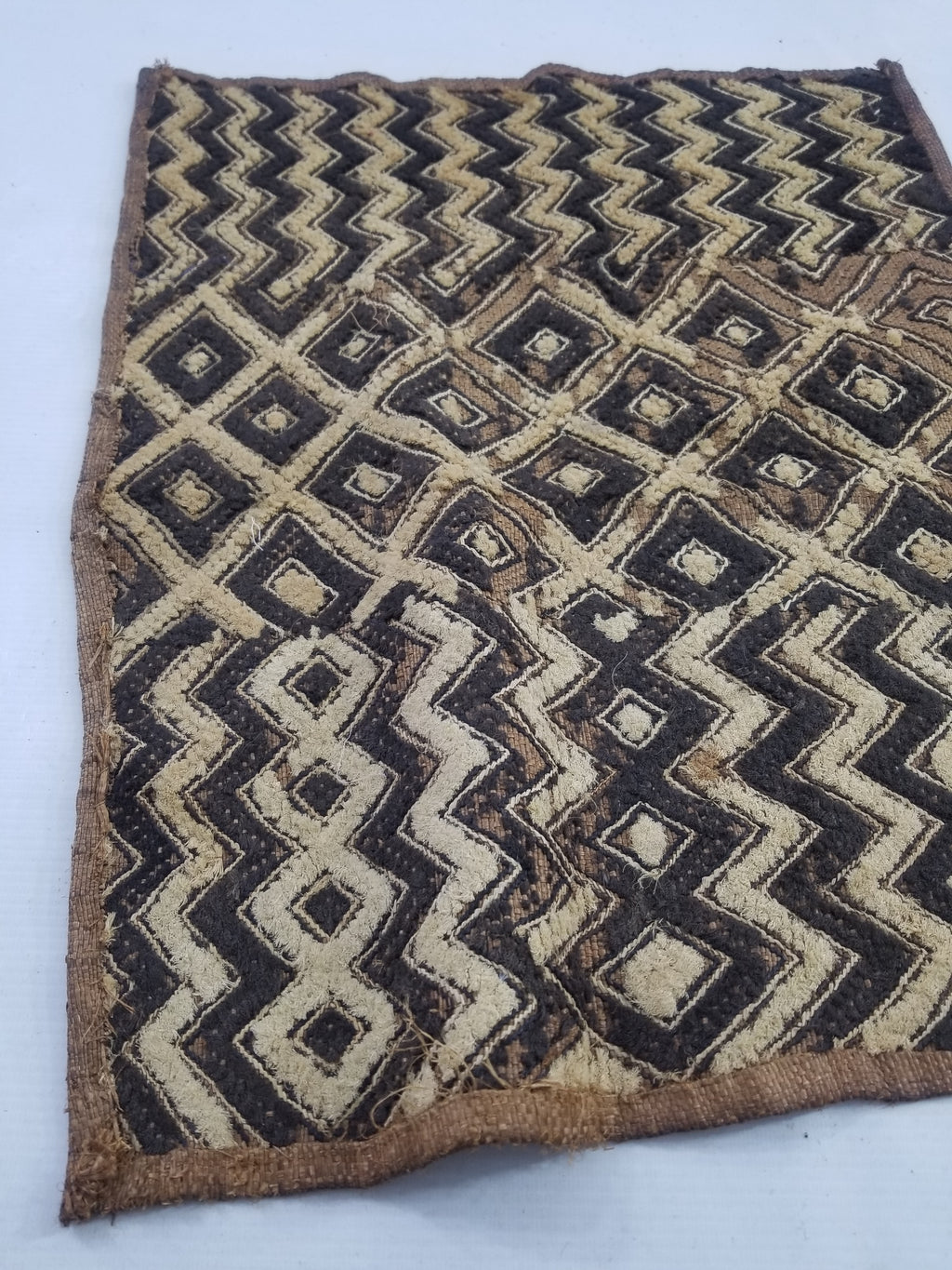 Vintage African Hanwoven Kuba Cloth Raffia Textile Panel 56x45cm