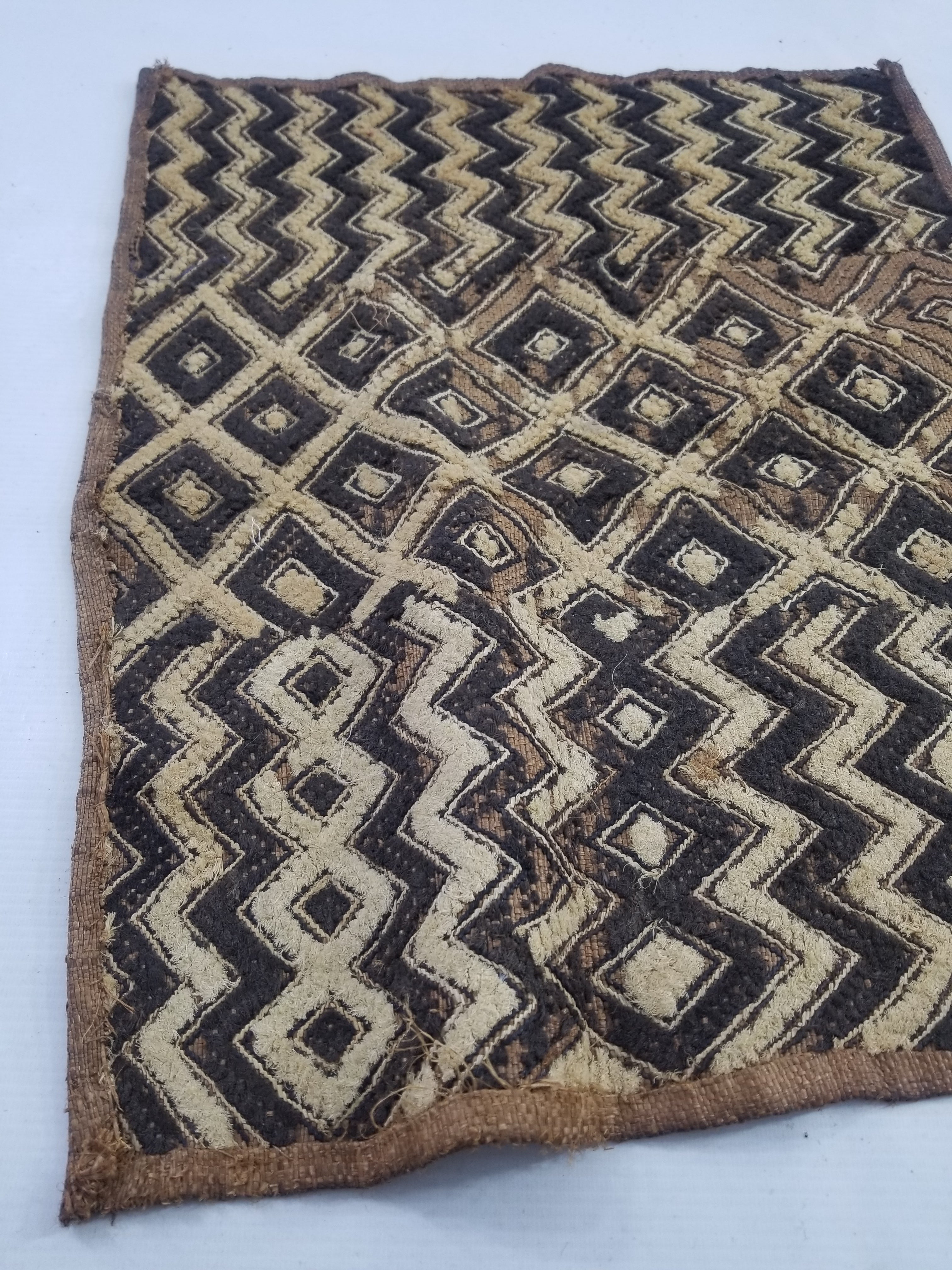 Vintage African Hanwoven Kuba Cloth Raffia Textile Panel 56x45cm