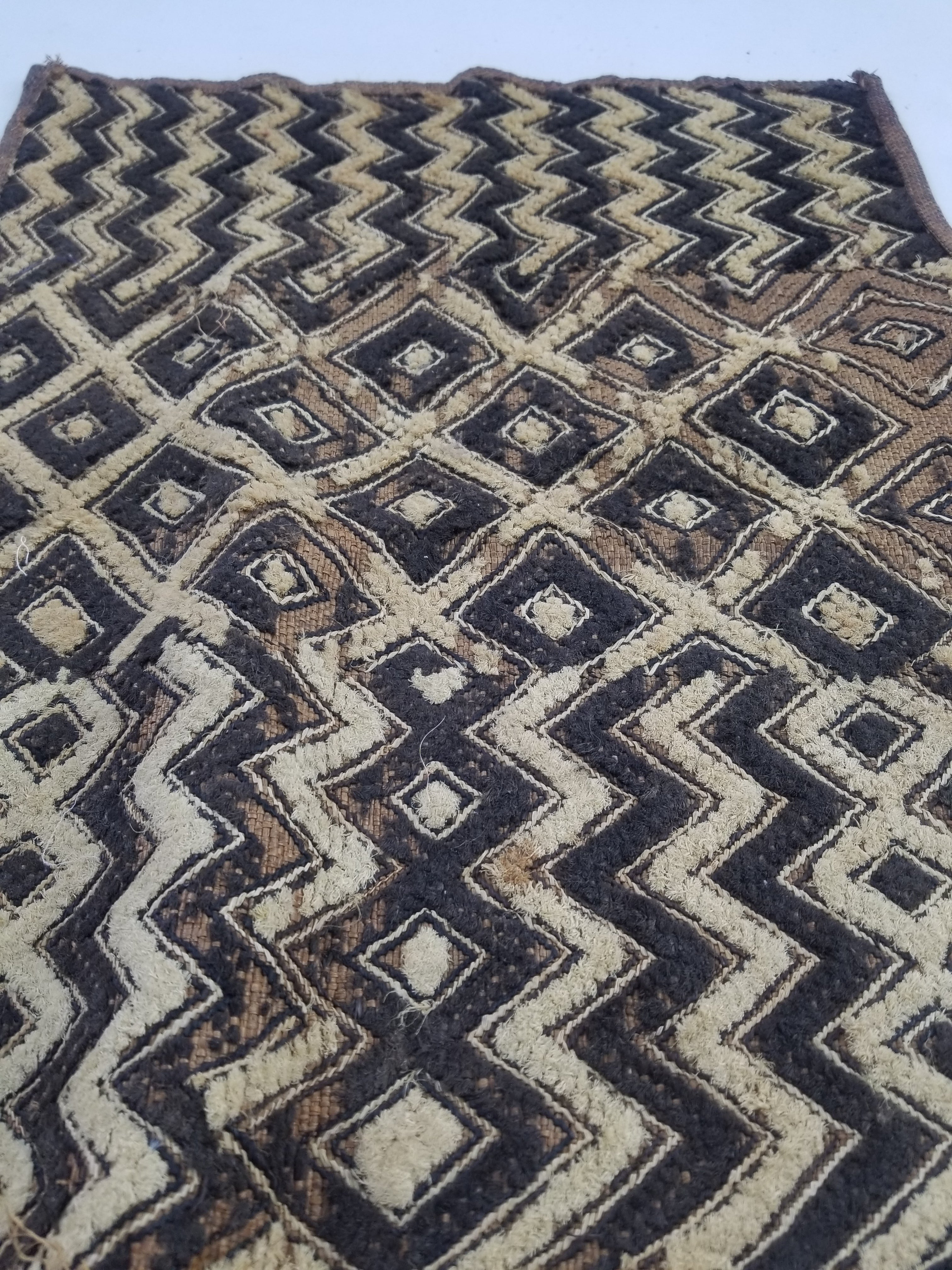 Vintage African Hanwoven Kuba Cloth Raffia Textile Panel 56x45cm