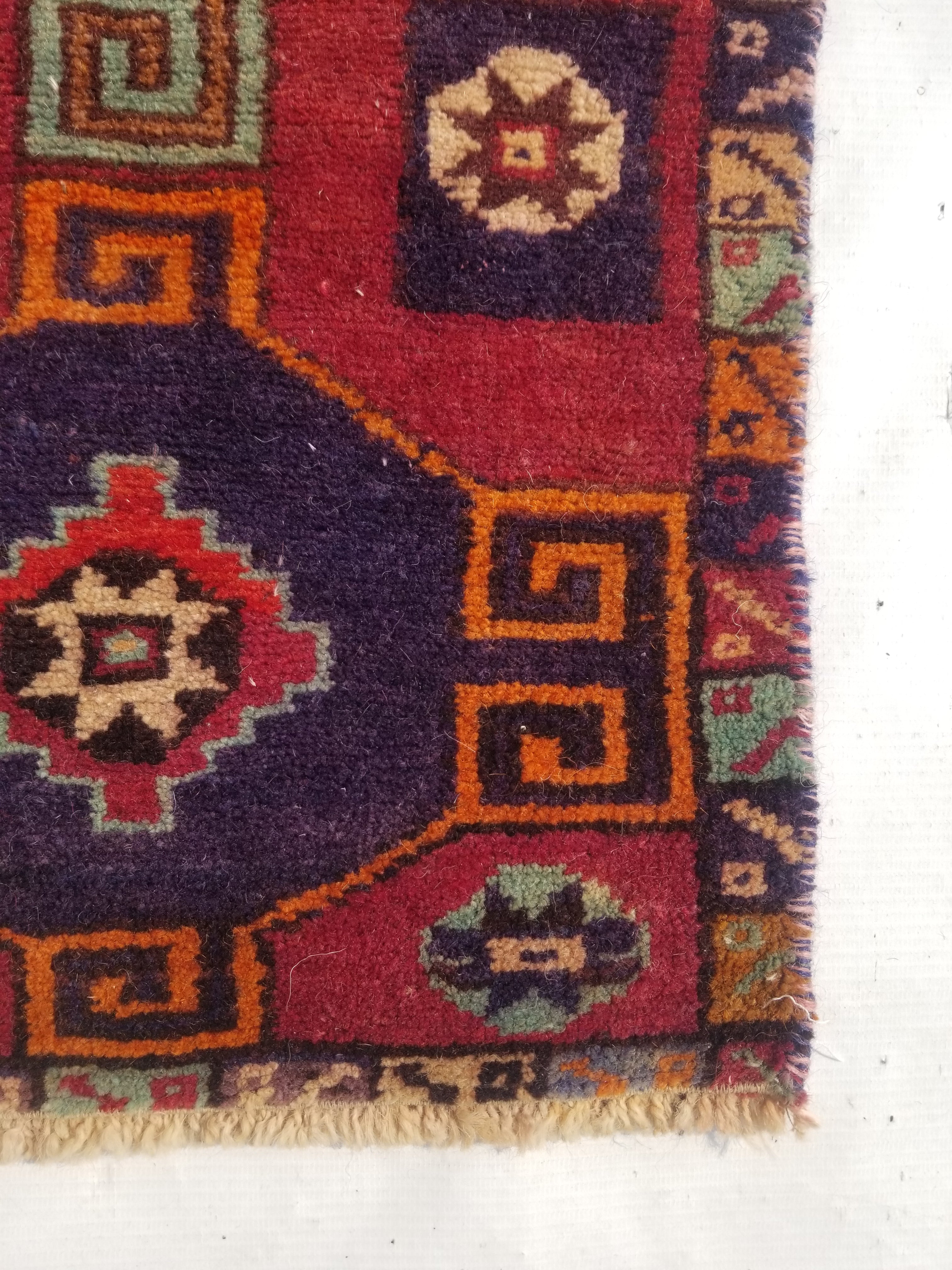 Distressed Vintage Traditional Handmade Turkish Wool Multicolor Rug 75x37cm