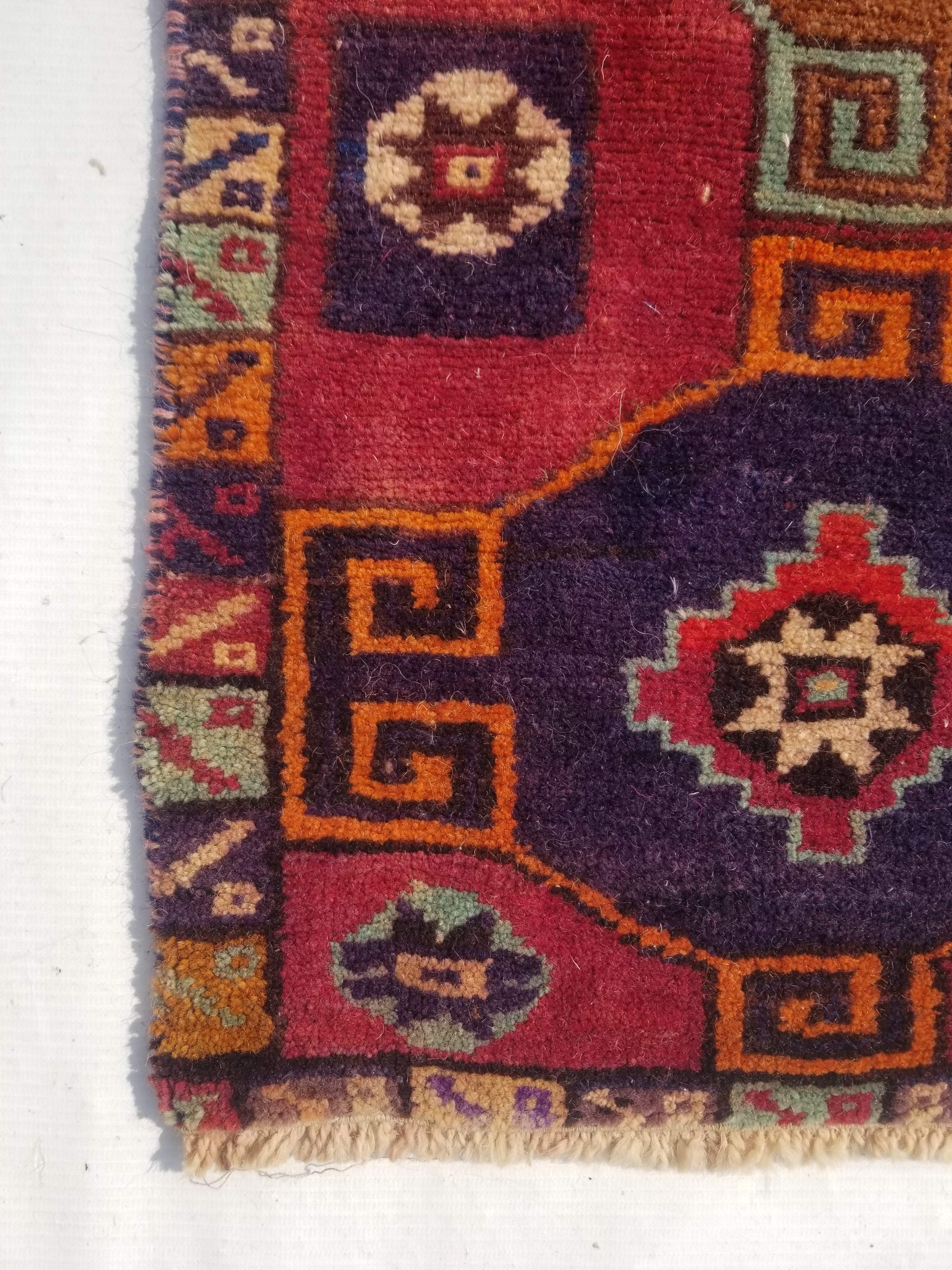 Distressed Vintage Traditional Handmade Turkish Wool Multicolor Rug 75x37cm