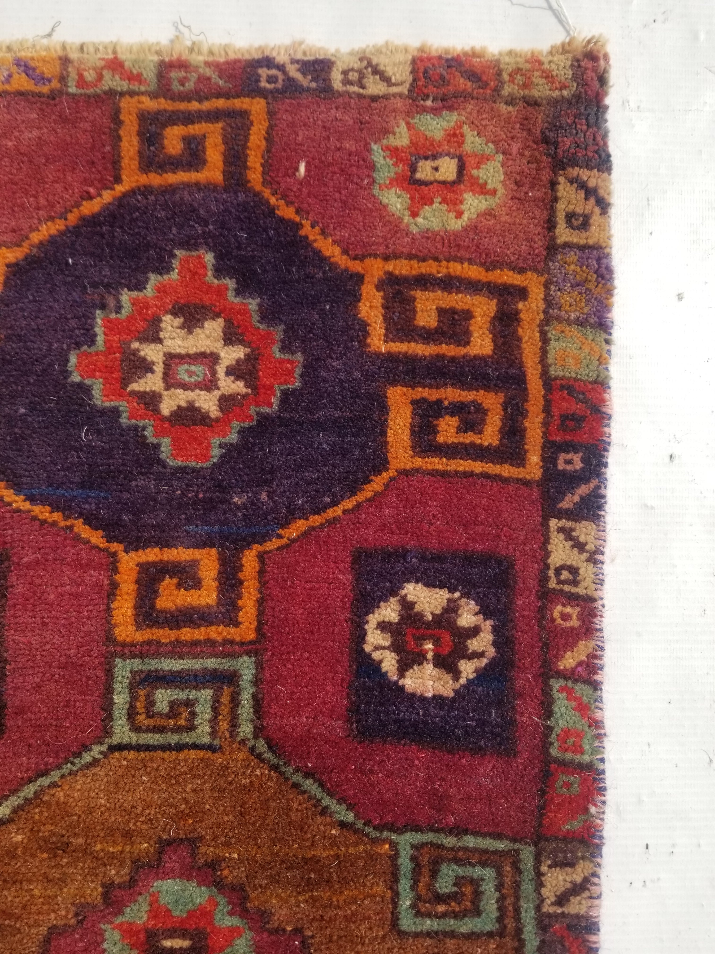 Distressed Vintage Traditional Handmade Turkish Wool Multicolor Rug 75x37cm