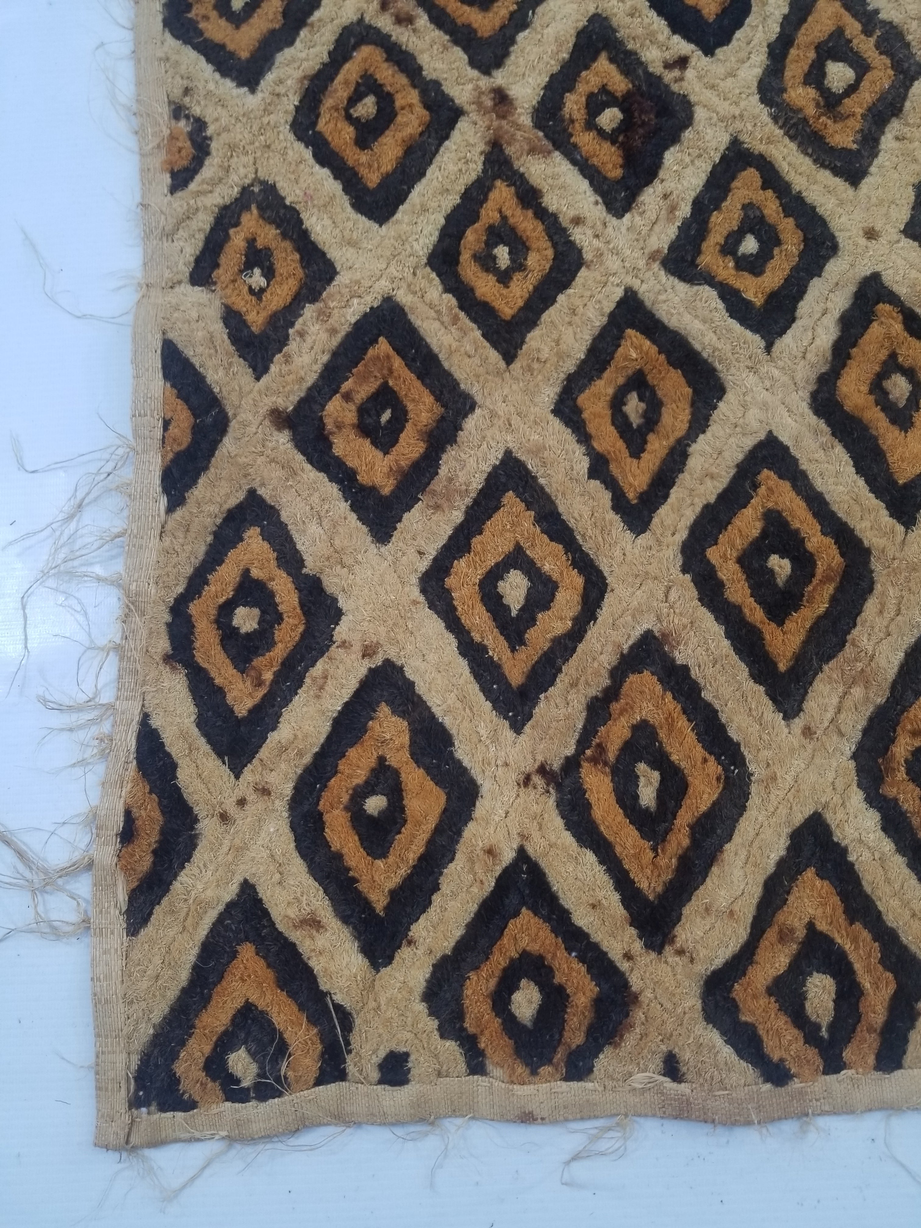 Vintage African Hanwoven Kuba Cloth Raffia Textile Panel 68x60cm