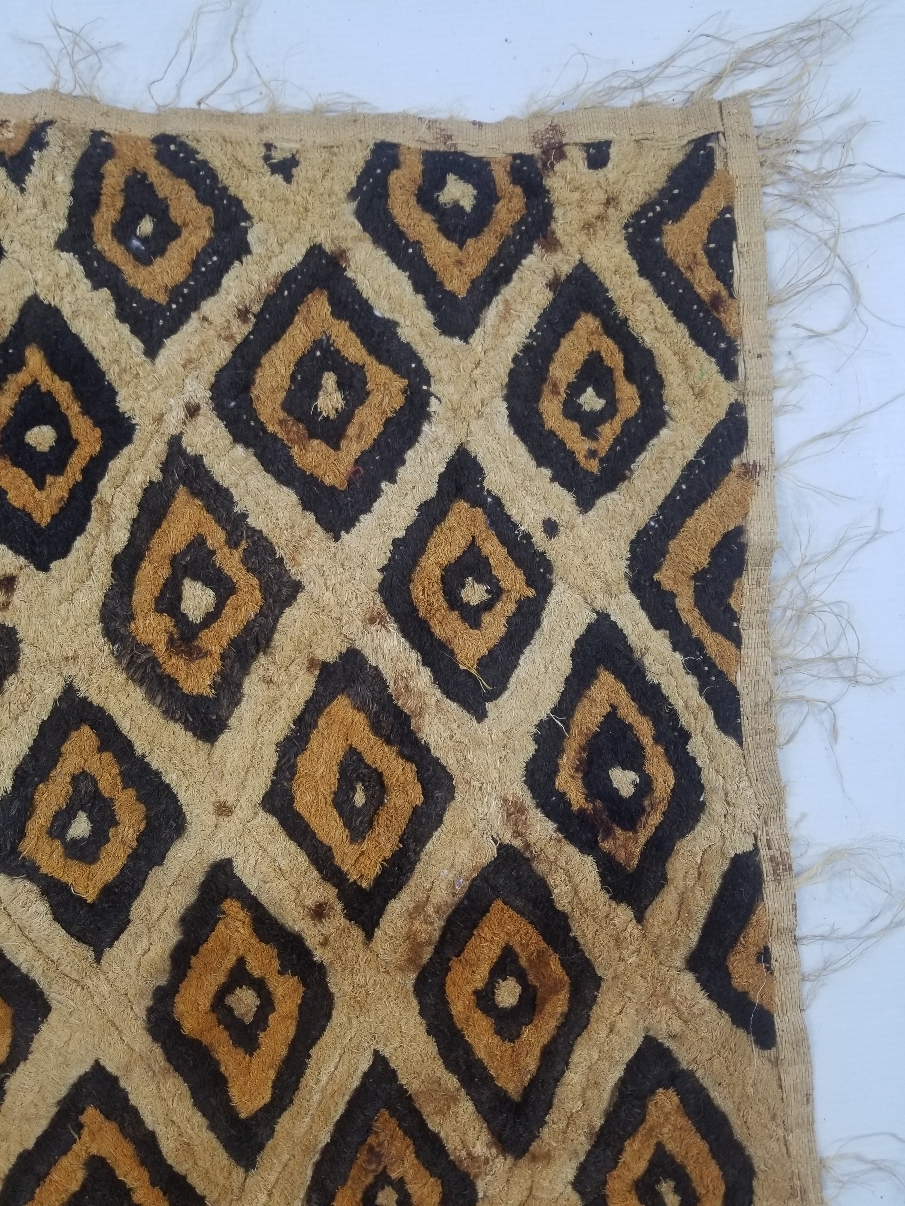 Vintage African Hanwoven Kuba Cloth Raffia Textile Panel 68x60cm