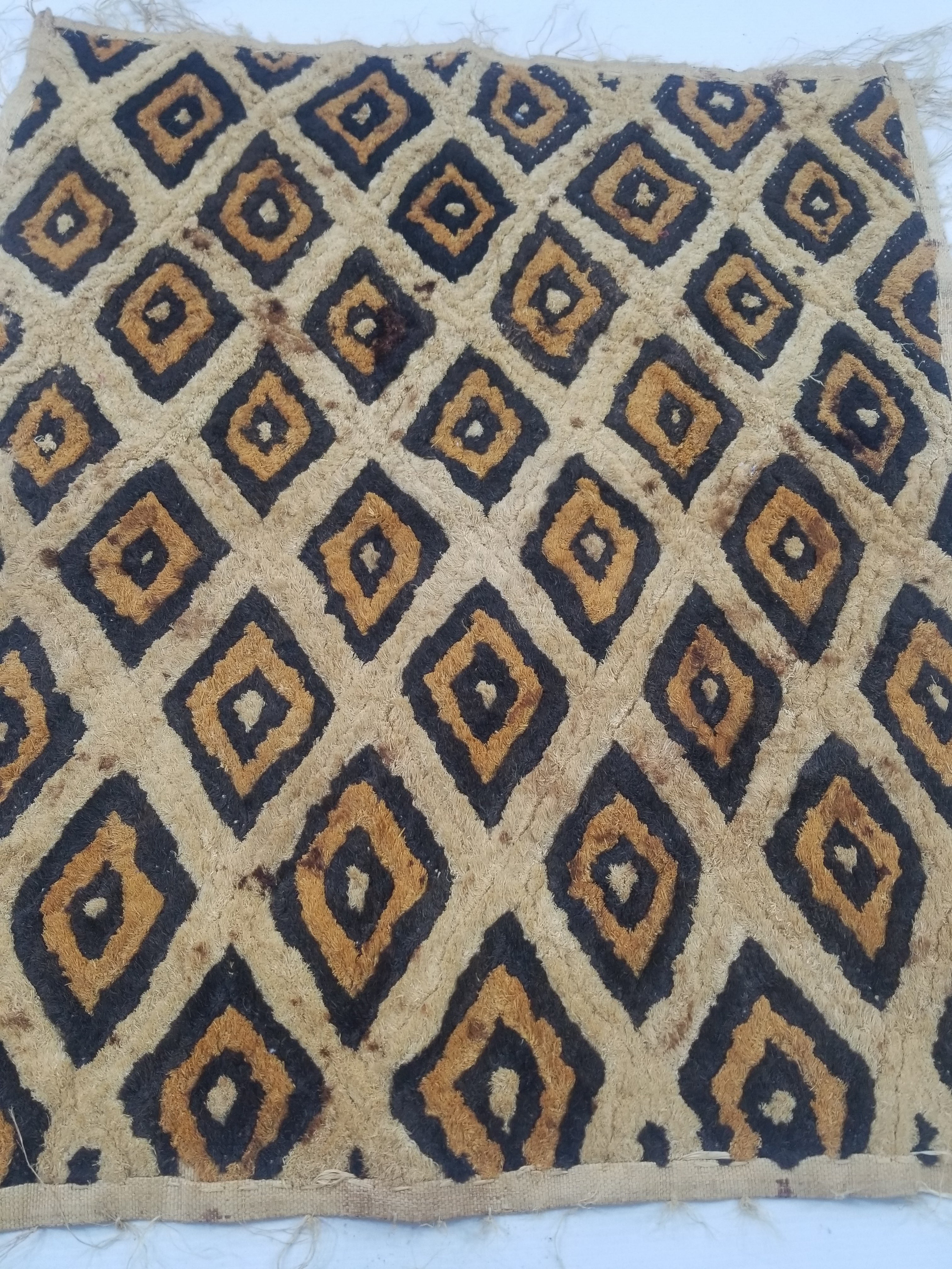Vintage African Hanwoven Kuba Cloth Raffia Textile Panel 68x60cm