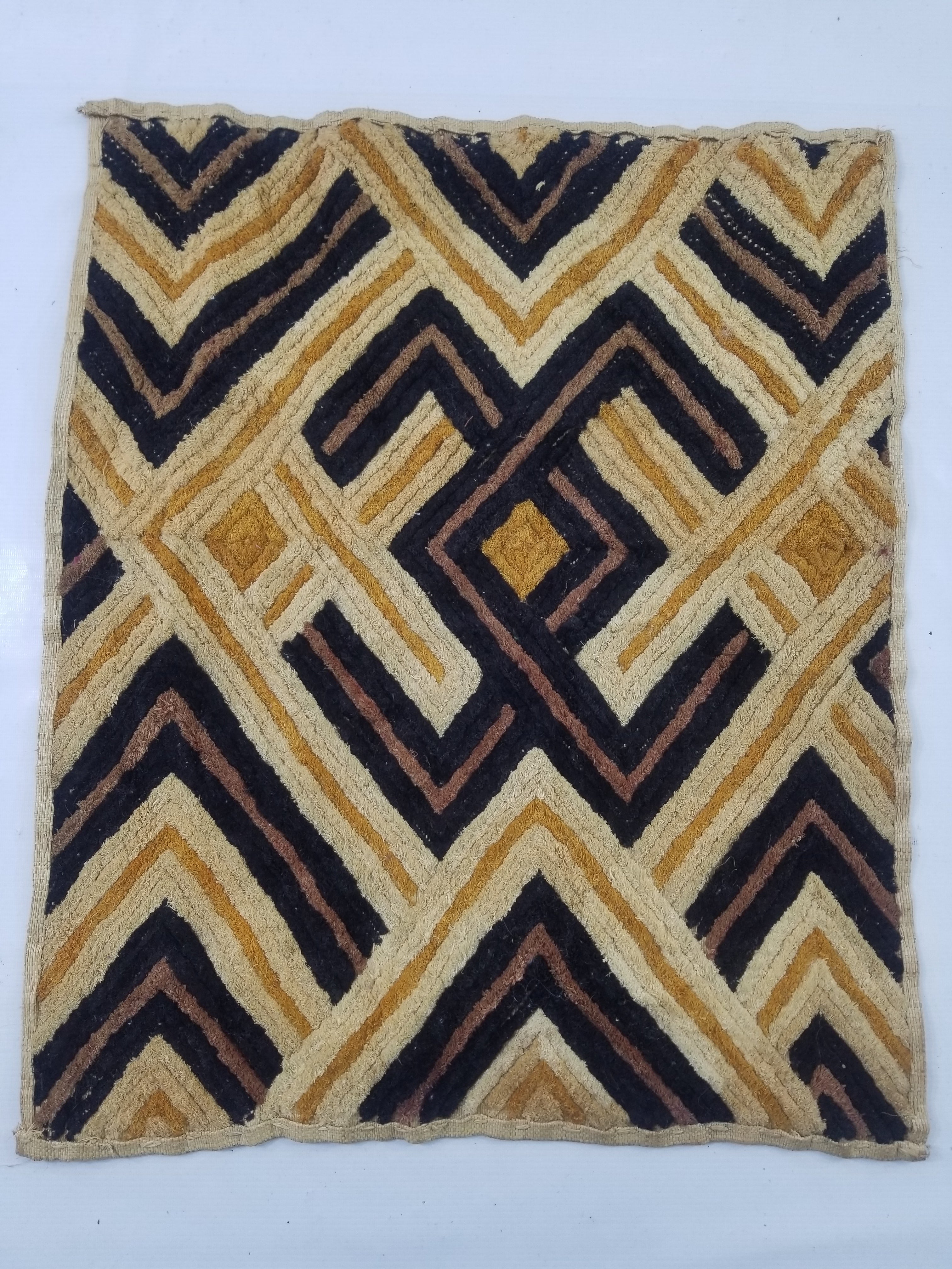 Vintage African Handwoven Kuba Cloth Raffia Textile Panel 69x57cm