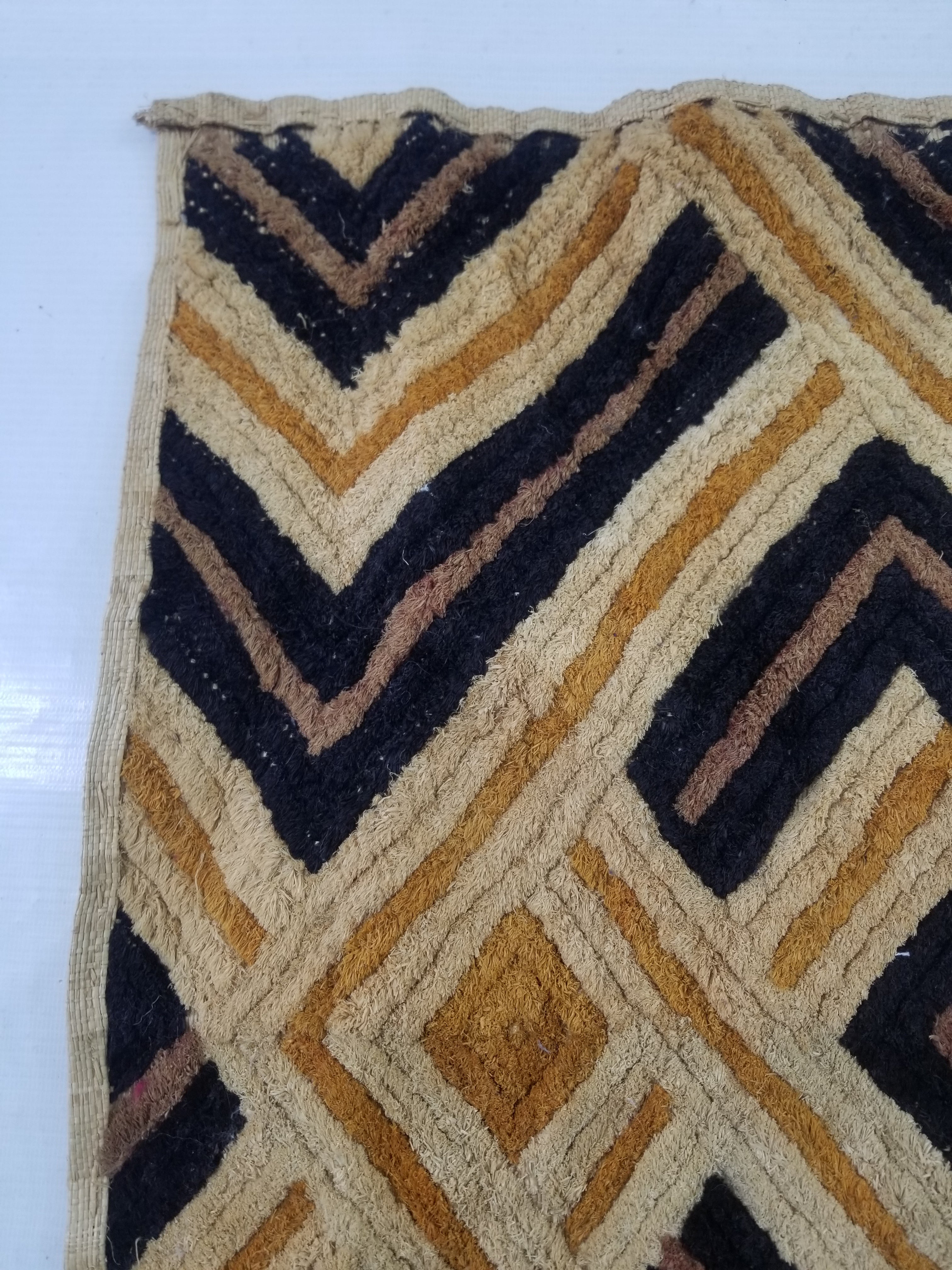 Vintage African Handwoven Kuba Cloth Raffia Textile Panel 69x57cm