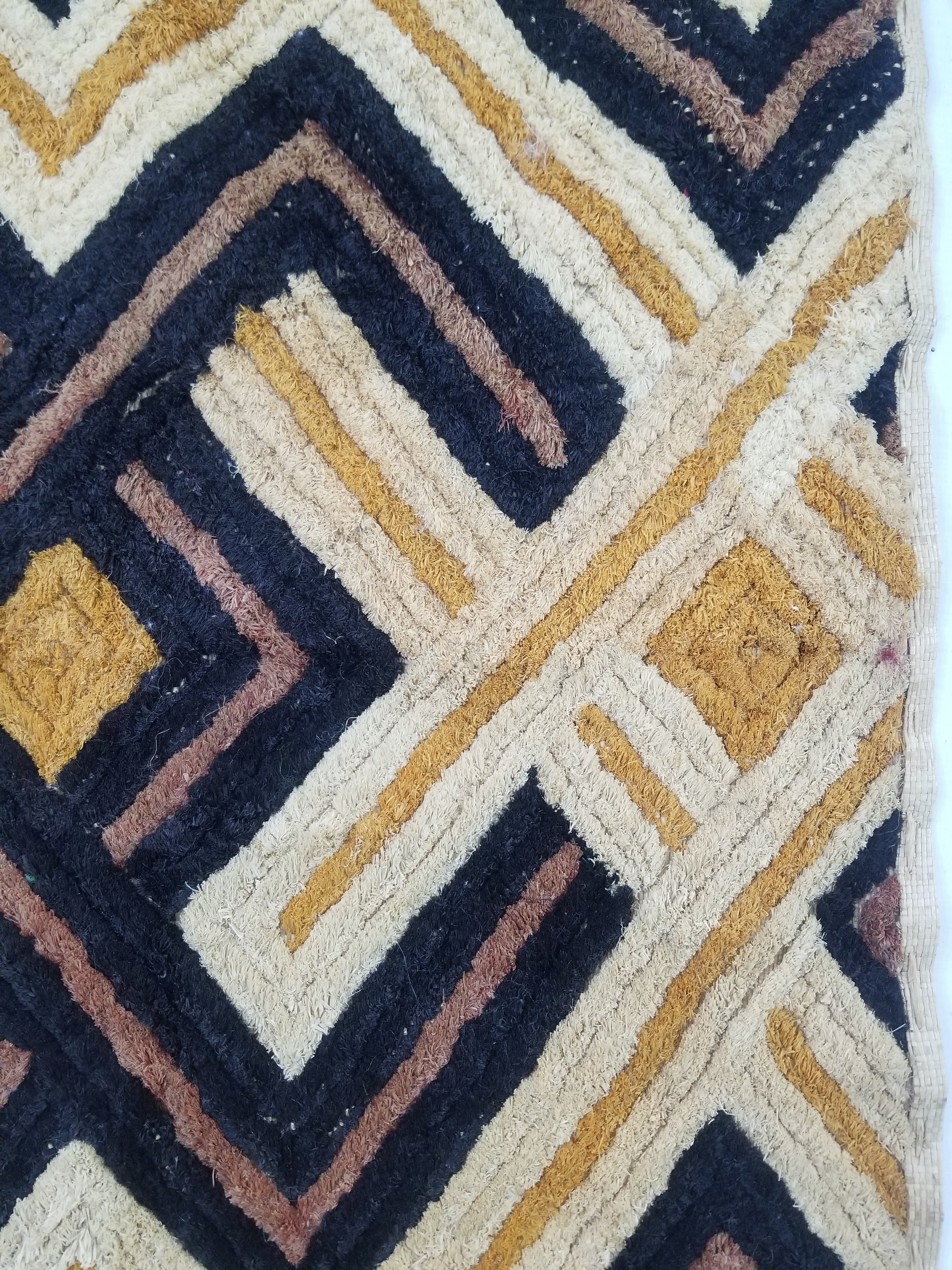 Vintage African Handwoven Kuba Cloth Raffia Textile Panel 69x57cm