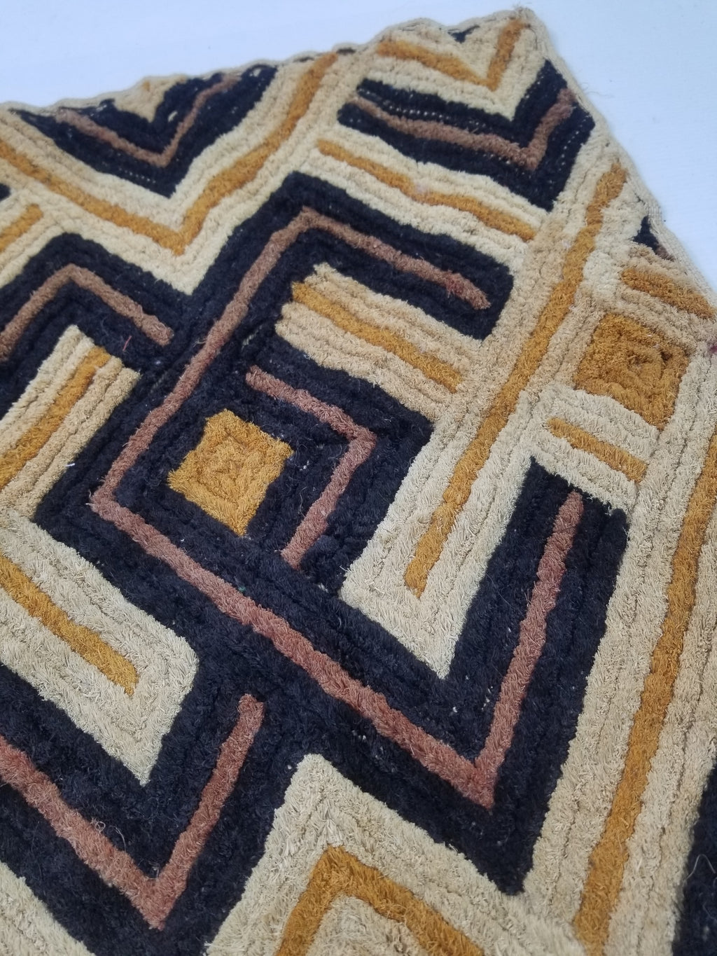 Vintage African Handwoven Kuba Cloth Raffia Textile Panel 69x57cm