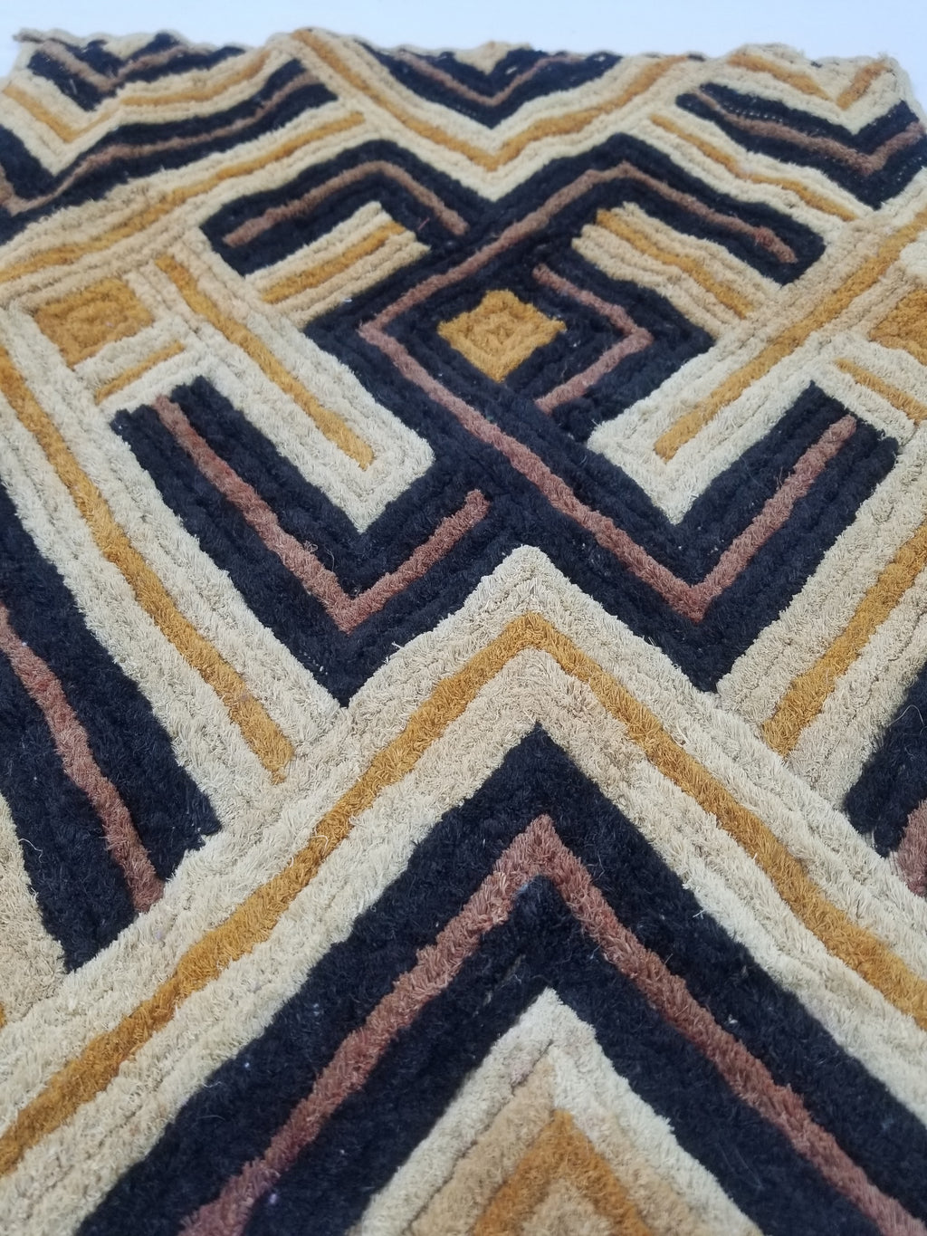 Vintage African Handwoven Kuba Cloth Raffia Textile Panel 69x57cm
