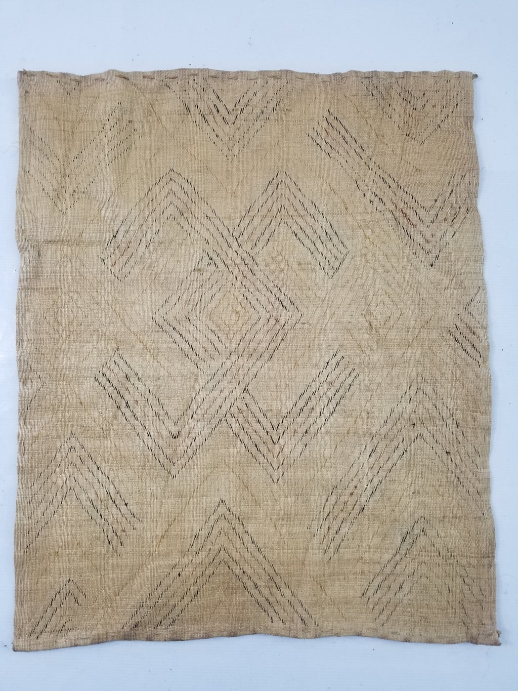 Vintage African Handwoven Kuba Cloth Raffia Textile Panel 69x57cm