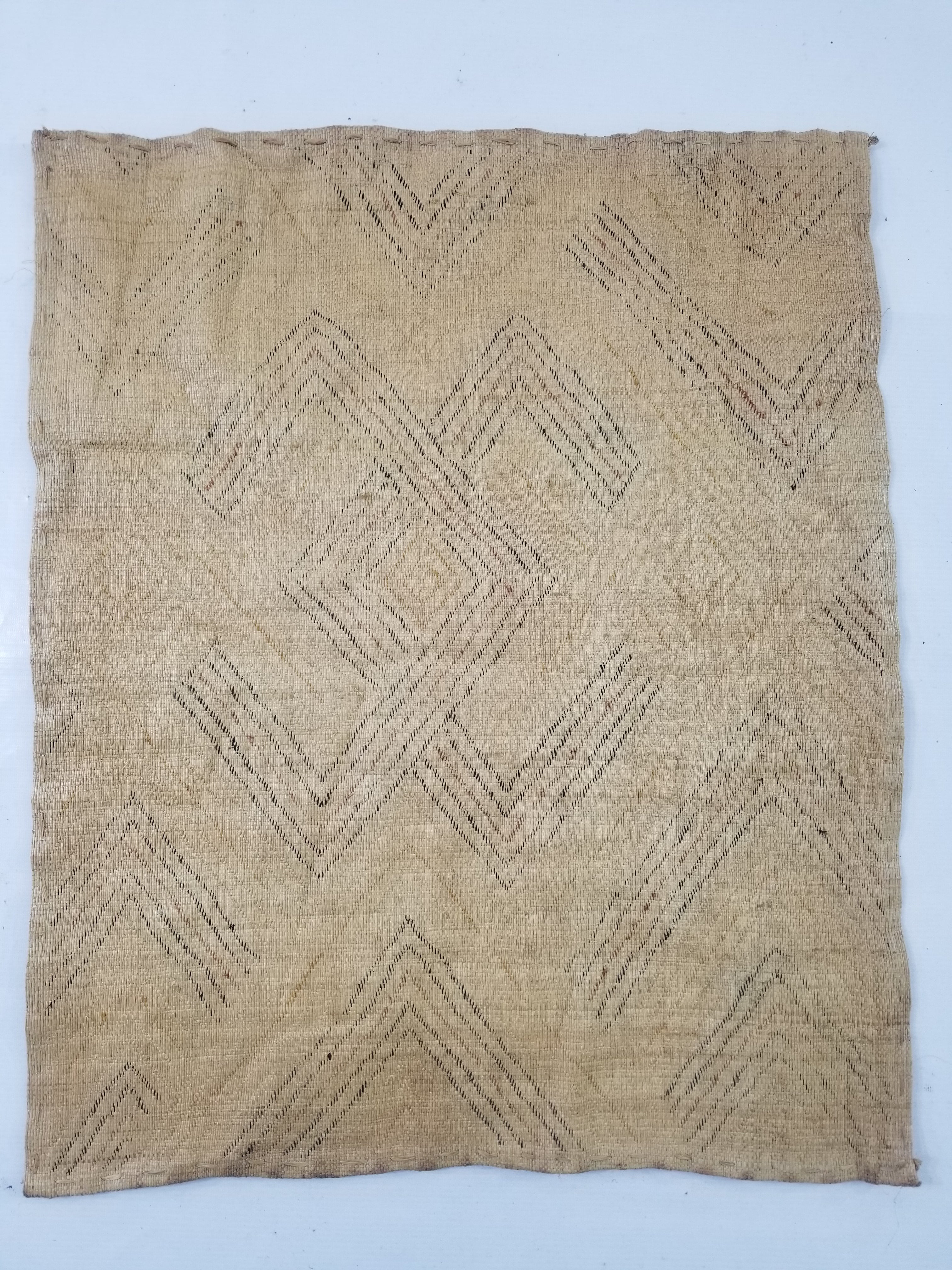 Vintage African Handwoven Kuba Cloth Raffia Textile Panel 69x57cm