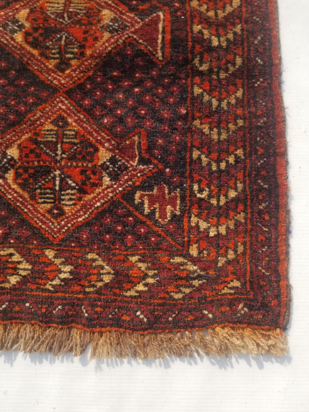 Distressed Antique Traditional Handmade Afghan Wool Multicolor Rug 53x47cm
