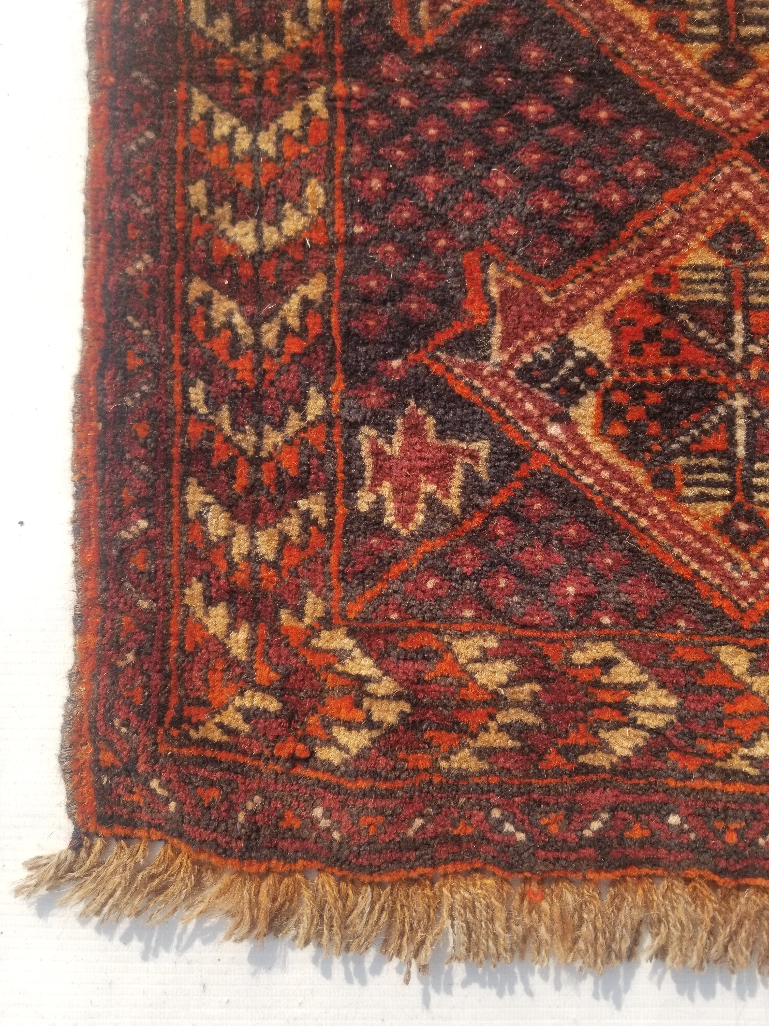 Distressed Antique Traditional Handmade Afghan Wool Multicolor Rug 53x47cm