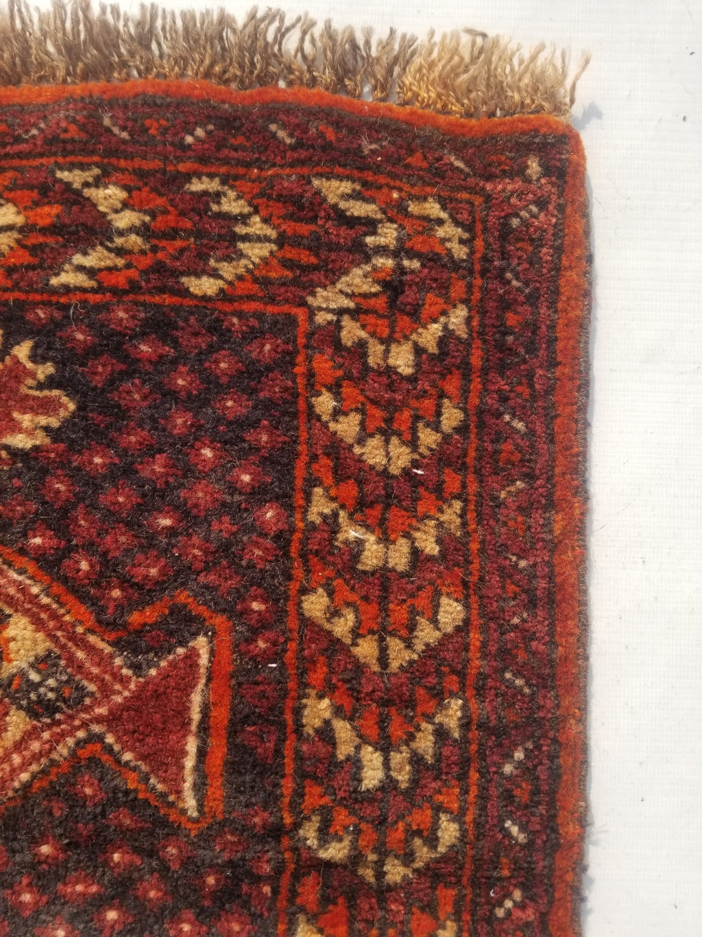 Distressed Antique Traditional Handmade Afghan Wool Multicolor Rug 53x47cm
