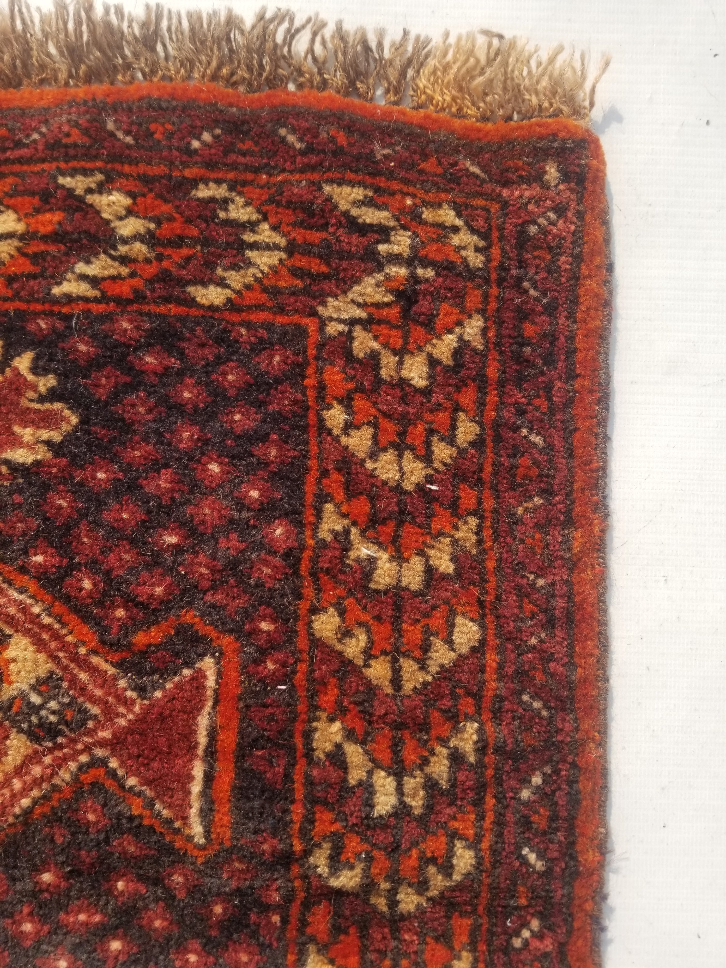 Distressed Antique Traditional Handmade Afghan Wool Multicolor Rug 53x47cm
