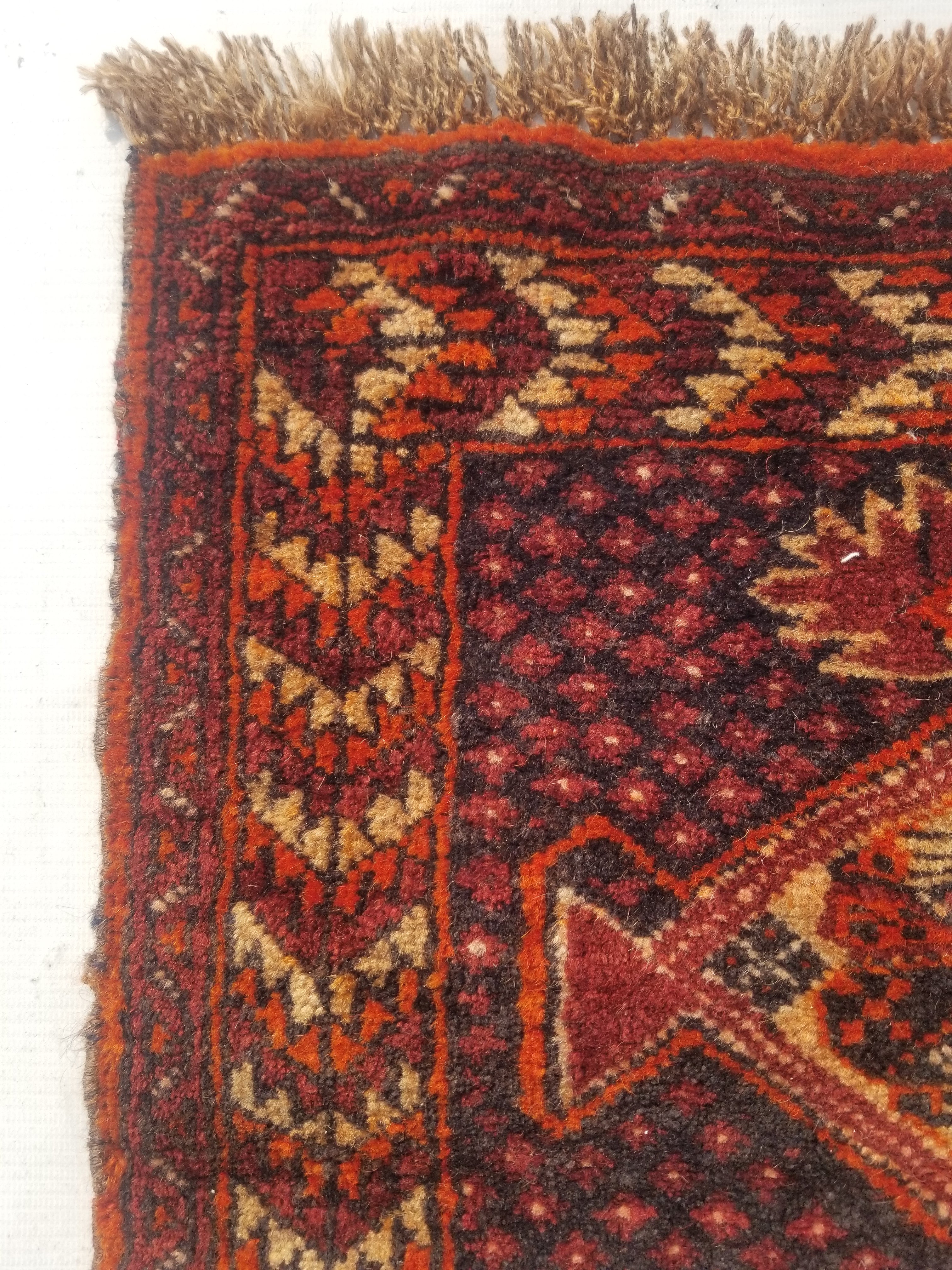 Distressed Antique Traditional Handmade Afghan Wool Multicolor Rug 53x47cm