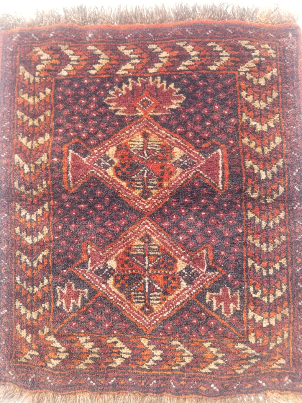 Distressed Antique Traditional Handmade Afghan Wool Multicolor Rug 53x47cm