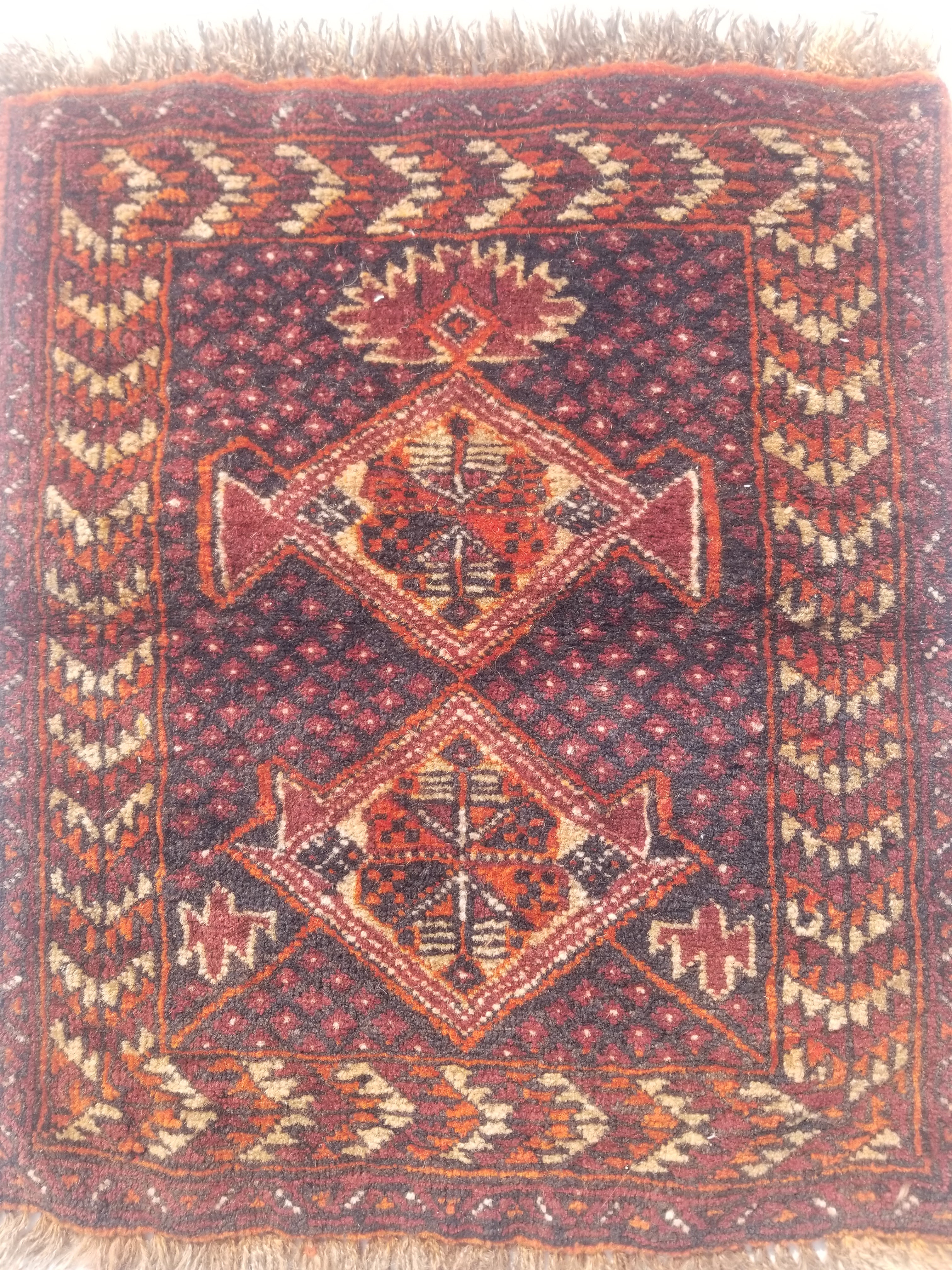 Distressed Antique Traditional Handmade Afghan Wool Multicolor Rug 53x47cm
