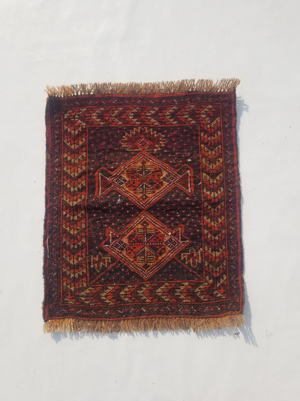 Distressed Antique Traditional Handmade Afghan Wool Multicolor Rug 53x47cm