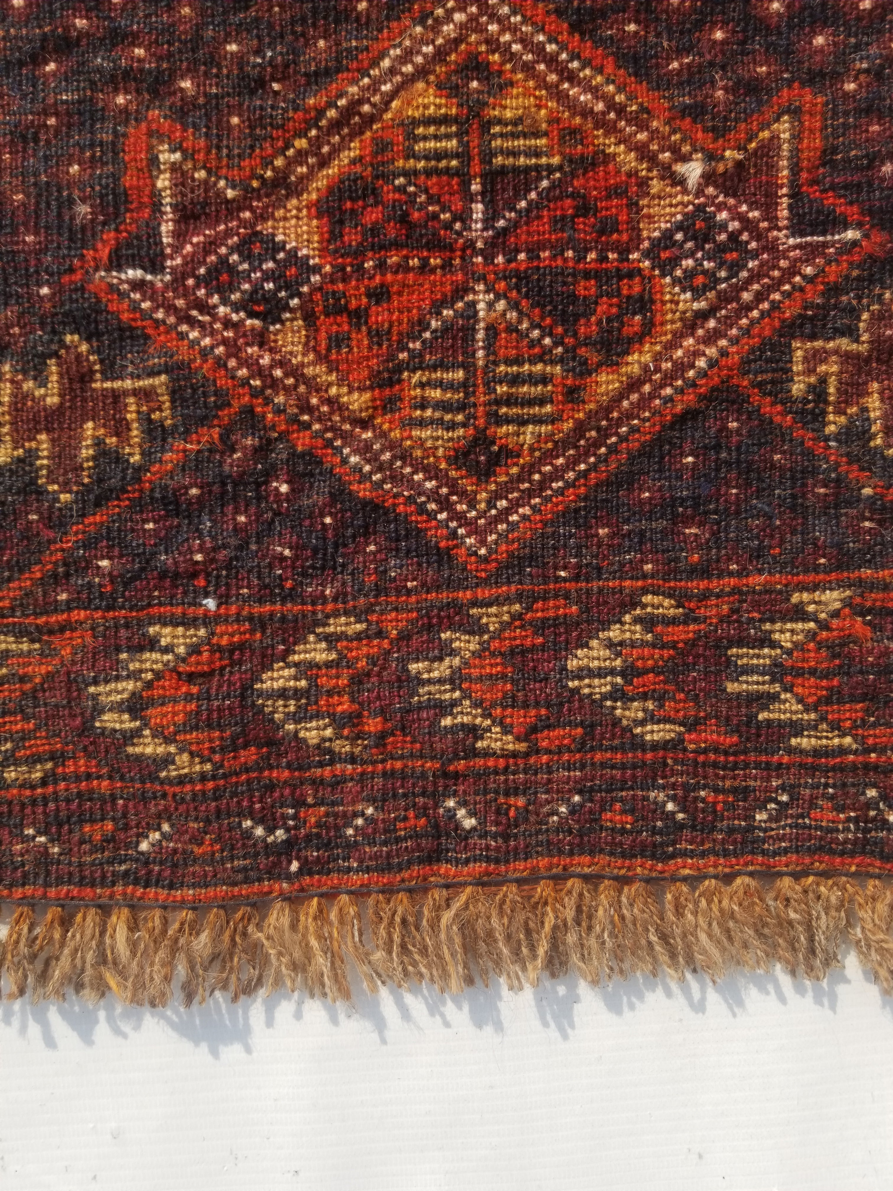 Distressed Antique Traditional Handmade Afghan Wool Multicolor Rug 53x47cm