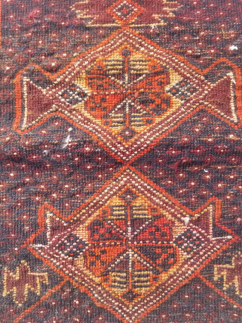 Distressed Antique Traditional Handmade Afghan Wool Multicolor Rug 53x47cm