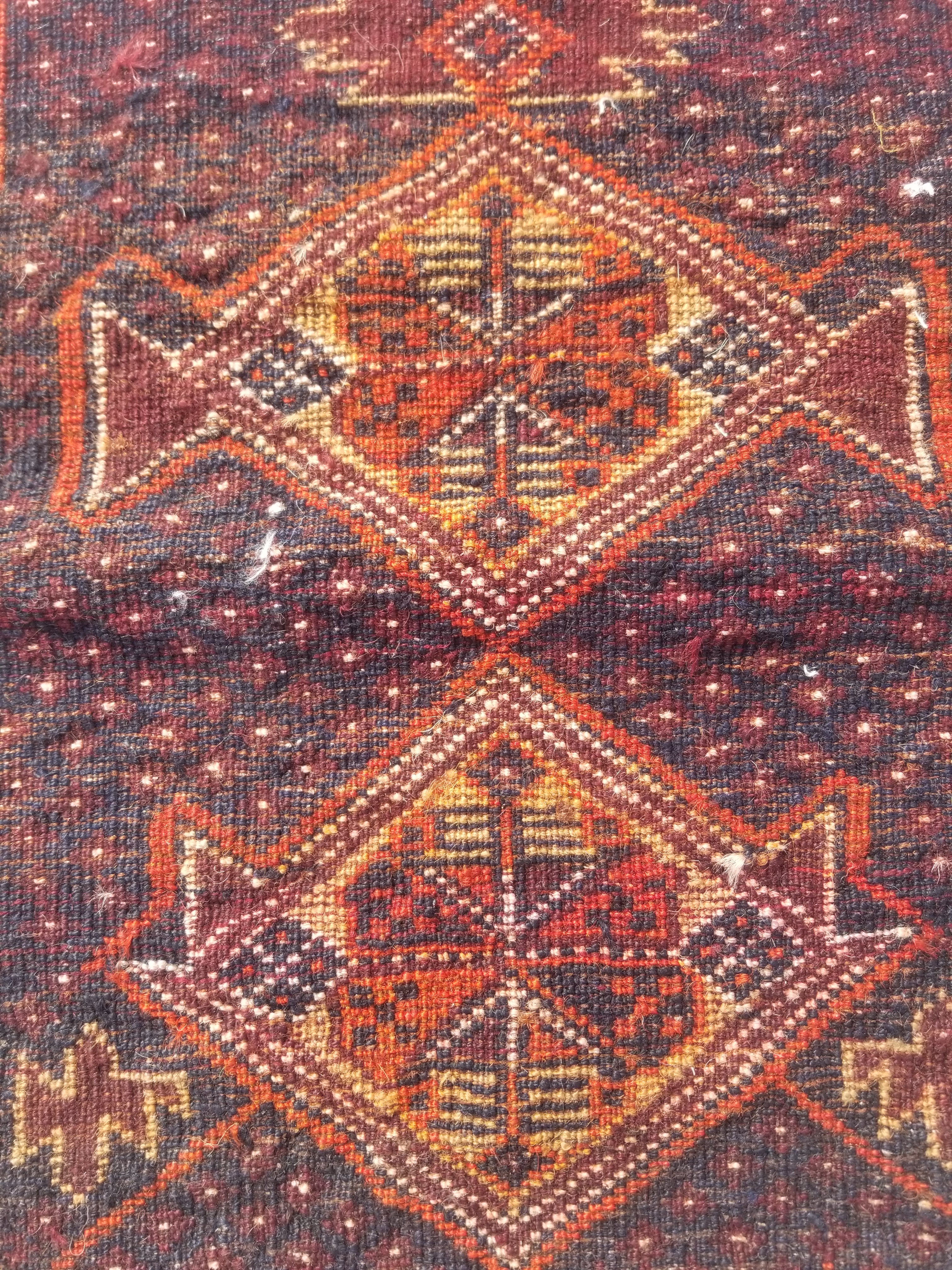 Distressed Antique Traditional Handmade Afghan Wool Multicolor Rug 53x47cm