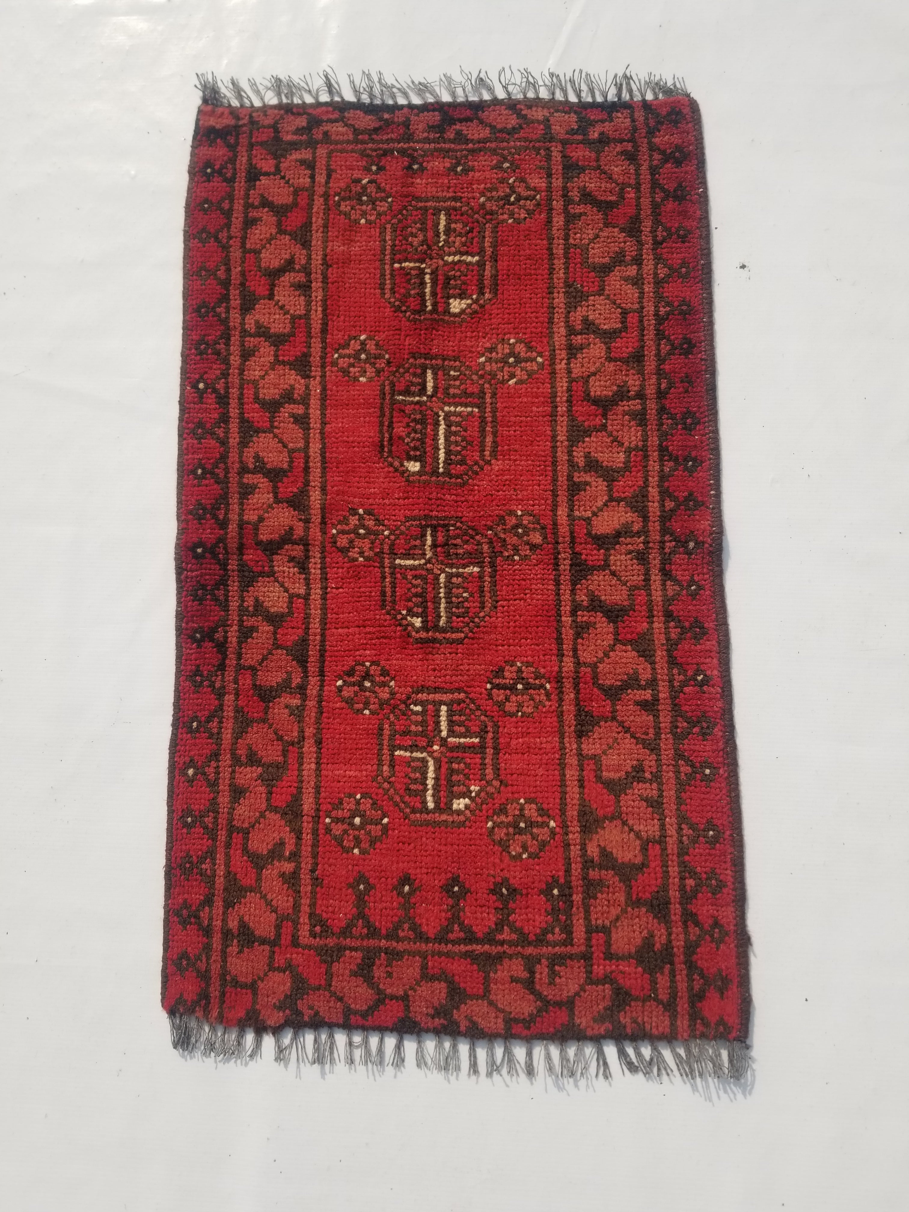 Vintage Traditional Handmade Afghan Turkoman Wool Multicolor Rug 85x49cm