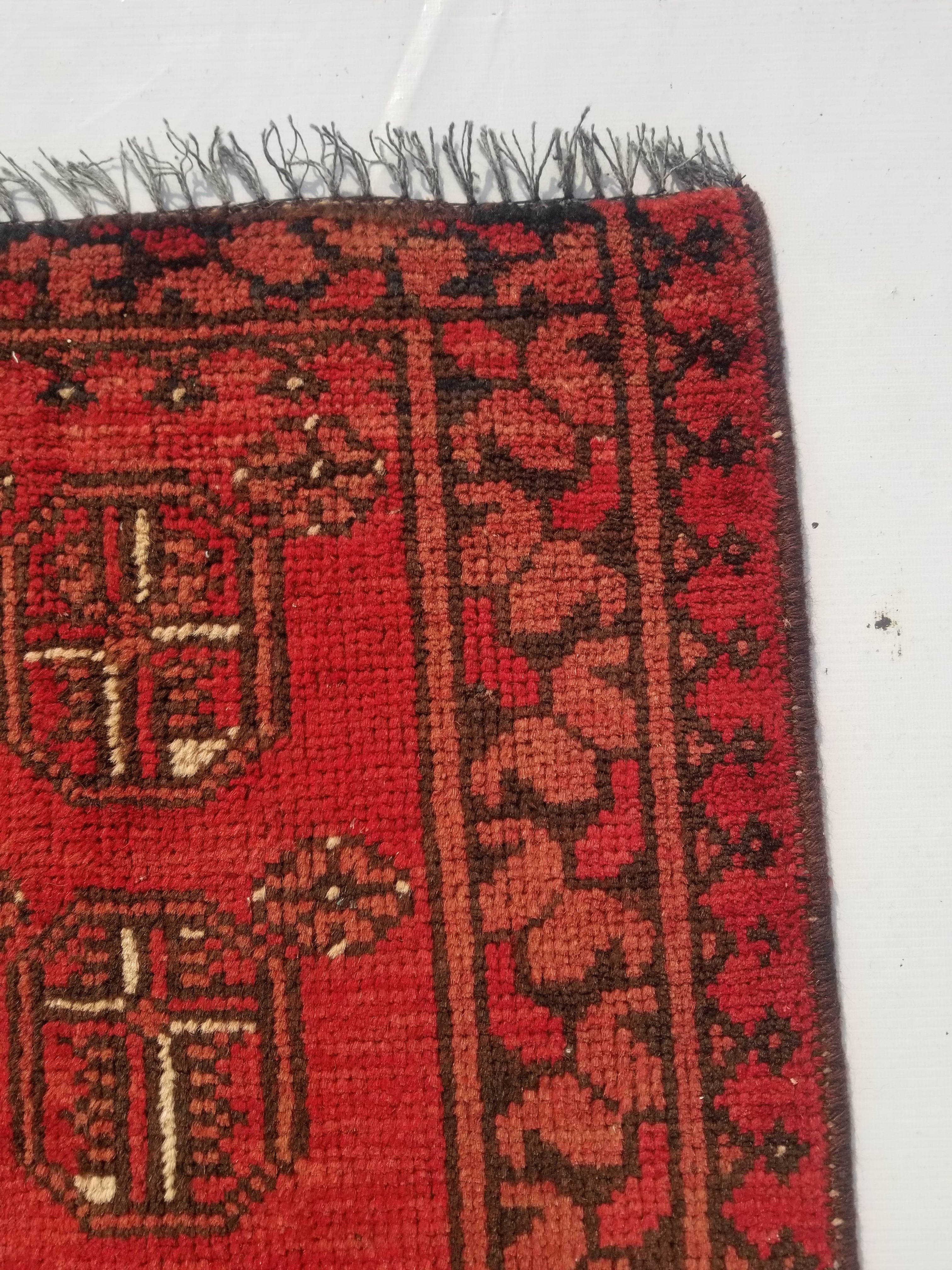 Vintage Traditional Handmade Afghan Turkoman Wool Multicolor Rug 85x49cm