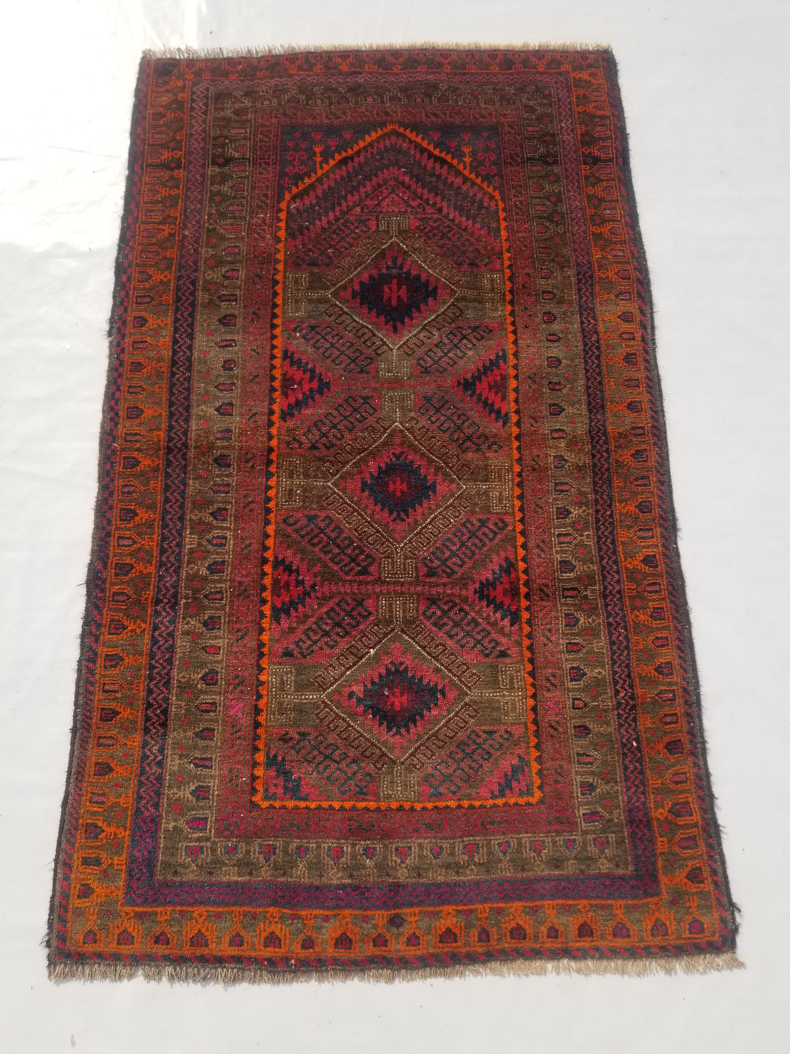 Distressed Vintage Traditional Handmade Afghan Wool Multicolor Rug 156x90cm