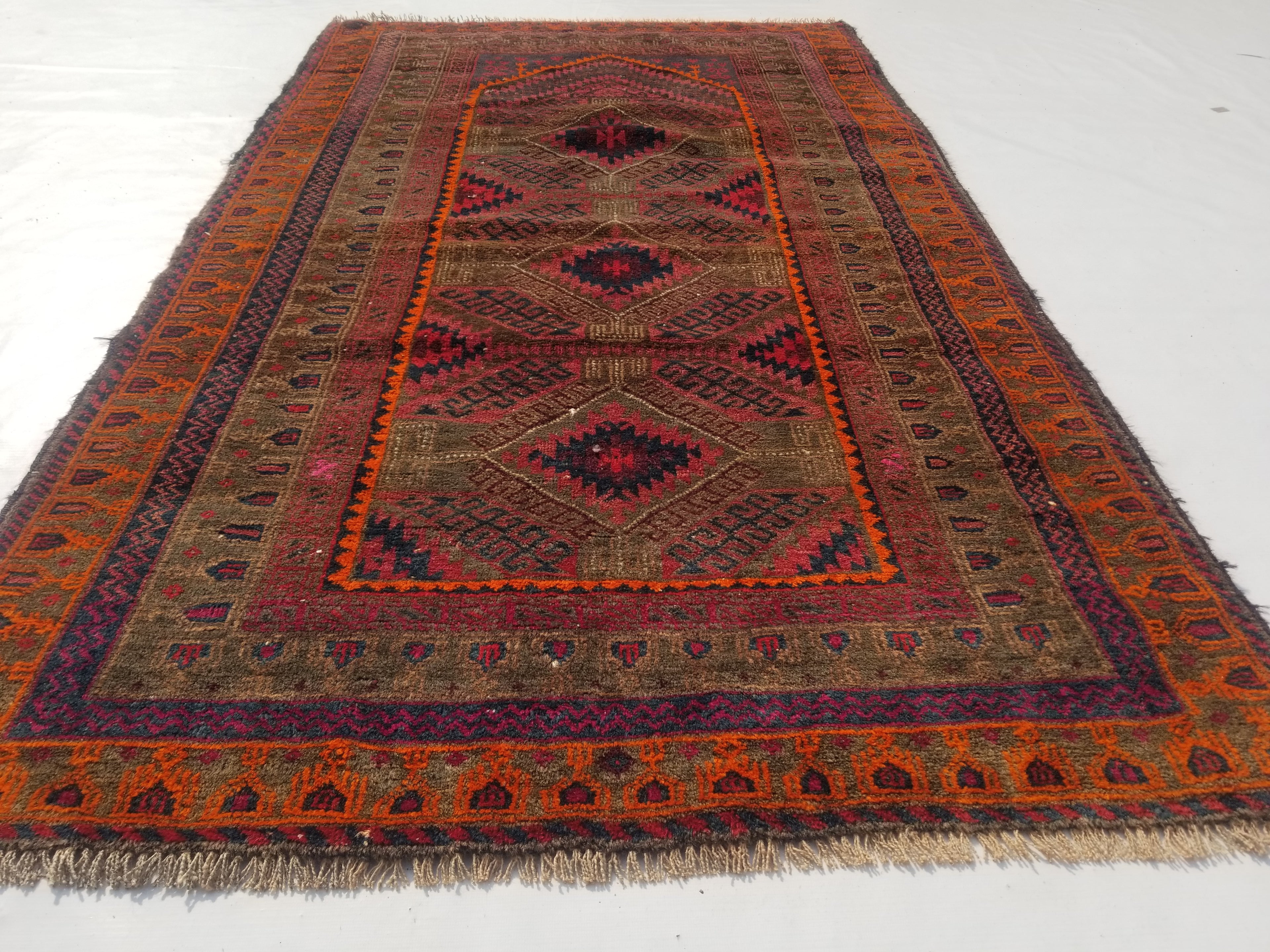 Distressed Vintage Traditional Handmade Afghan Wool Multicolor Rug 156x90cm