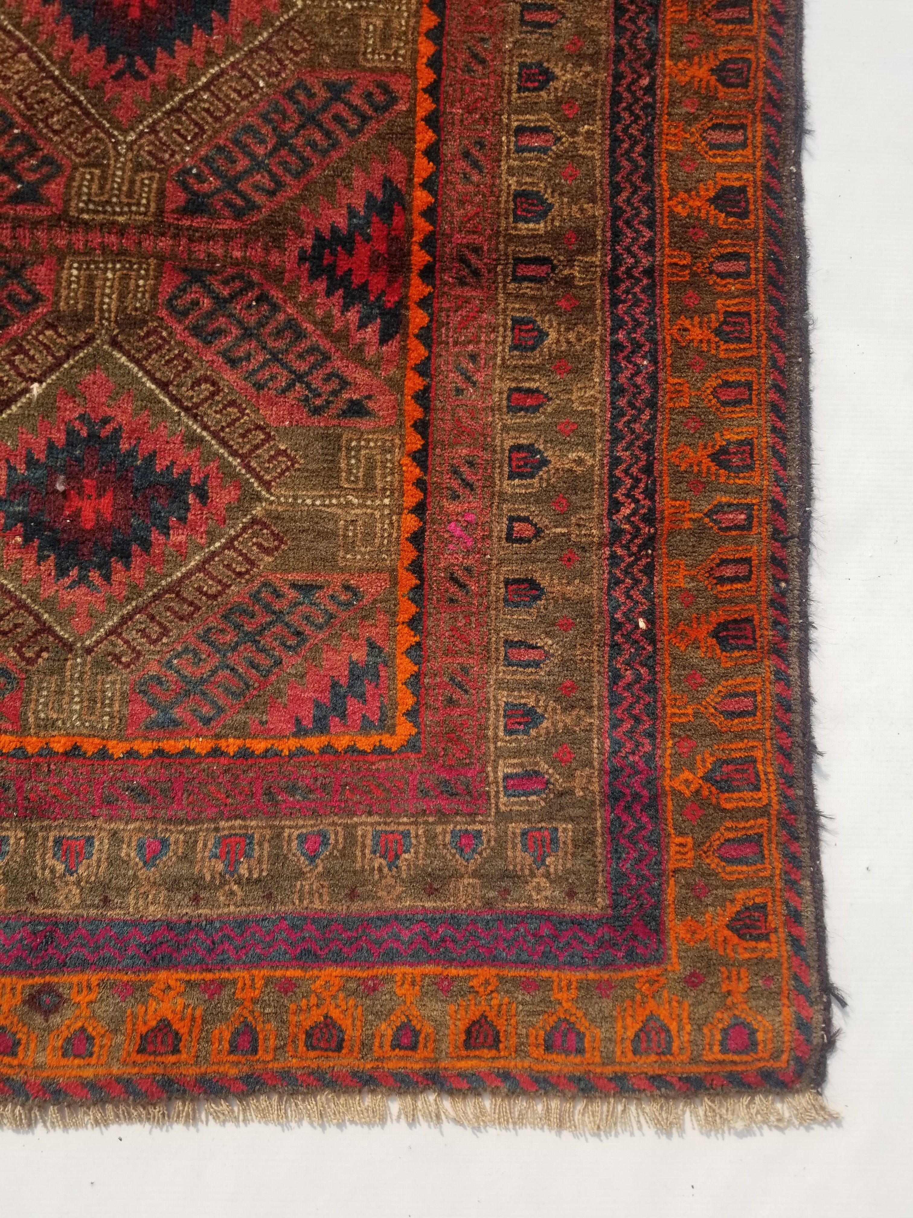 Distressed Vintage Traditional Handmade Afghan Wool Multicolor Rug 156x90cm