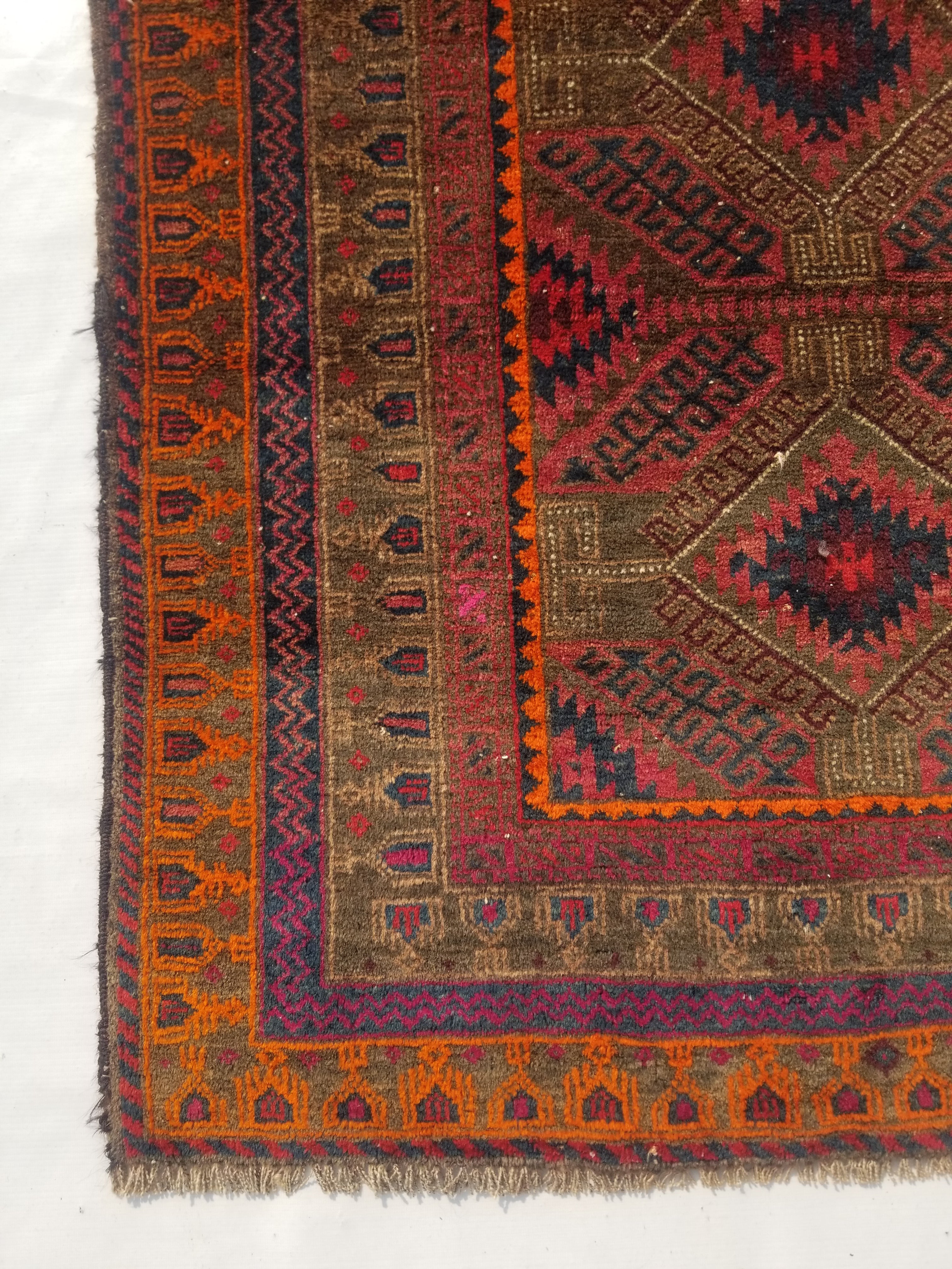Distressed Vintage Traditional Handmade Afghan Wool Multicolor Rug 156x90cm