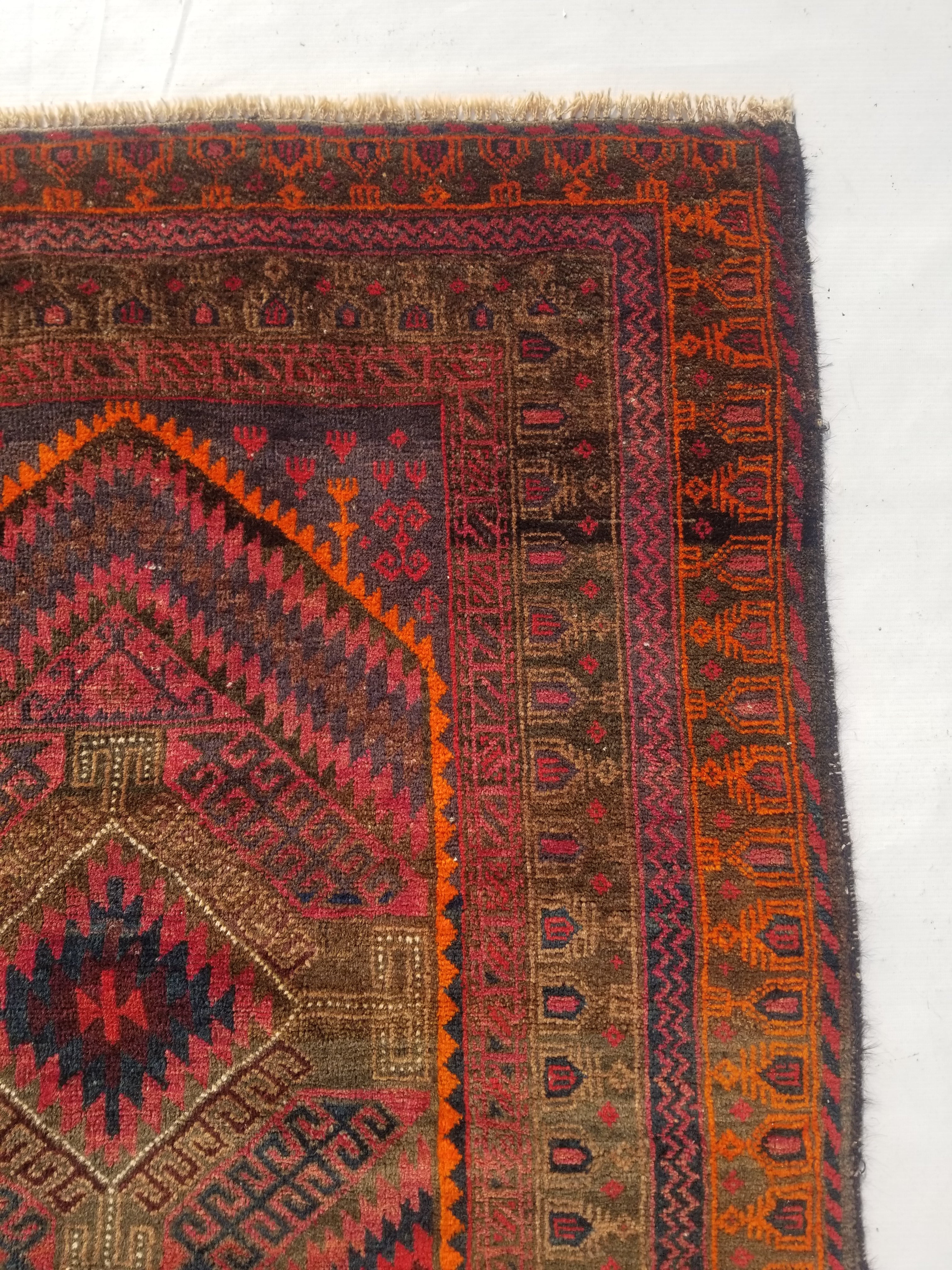 Distressed Vintage Traditional Handmade Afghan Wool Multicolor Rug 156x90cm