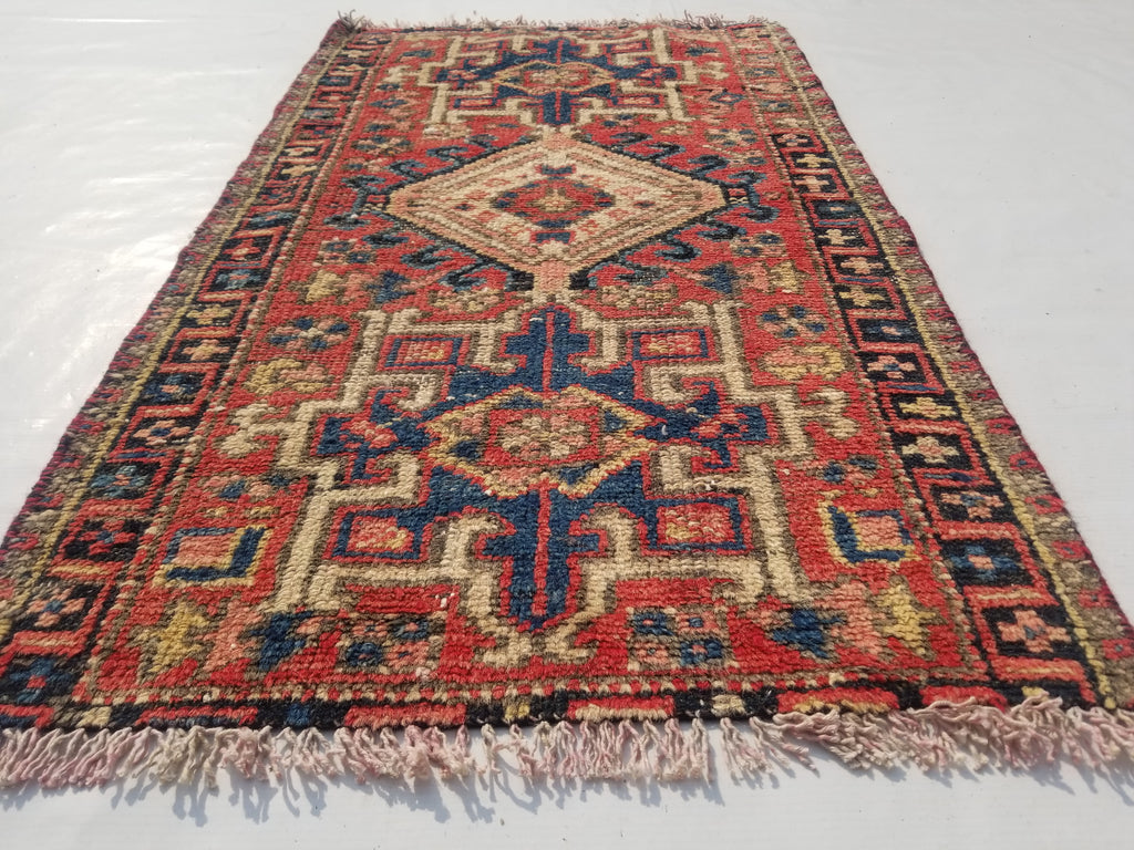 Antique Traditional Handmade Kazakh Wool Multicolor Rug 95x57cm