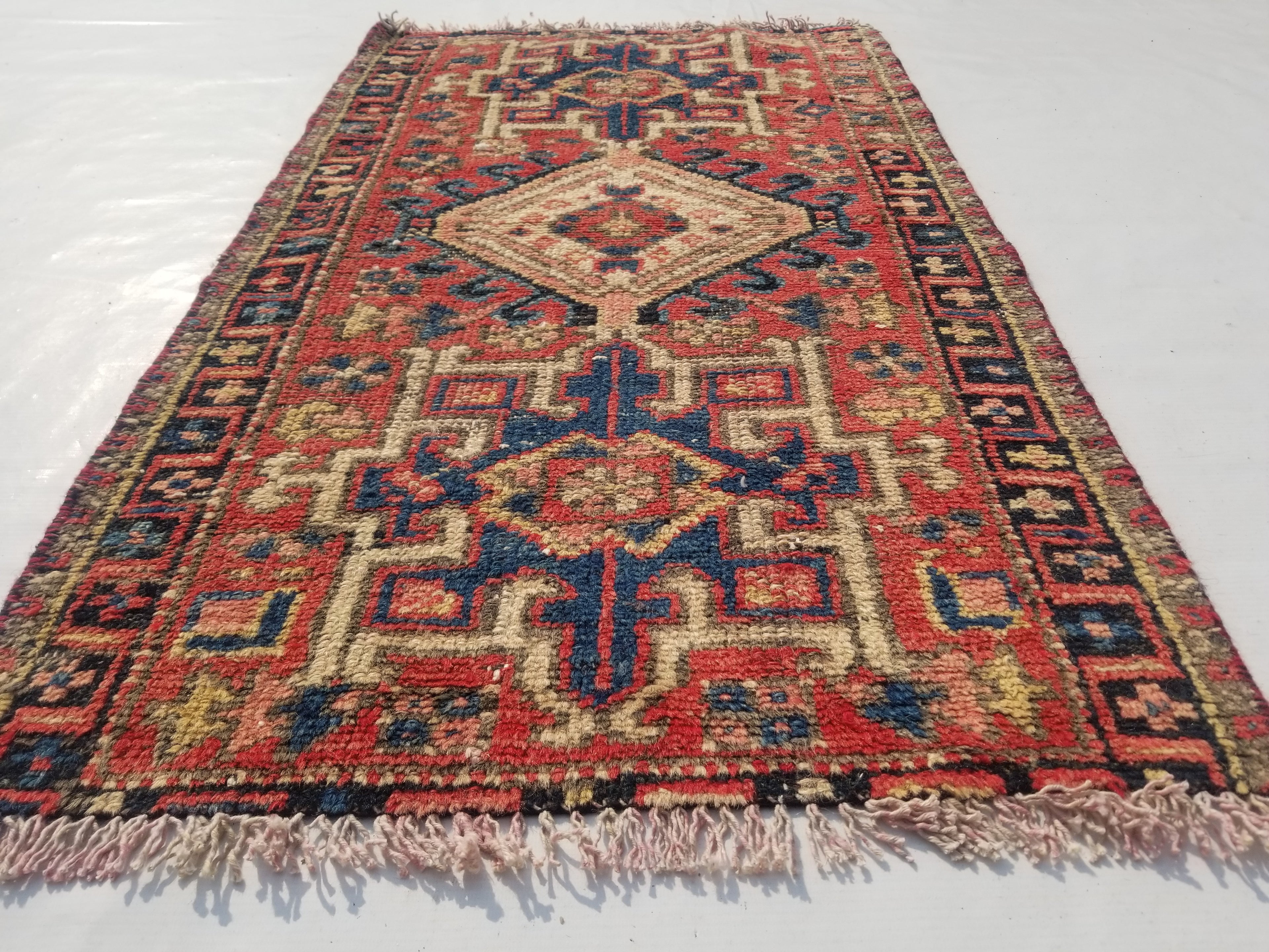 Antique Traditional Handmade Kazakh Wool Multicolor Rug 95x57cm