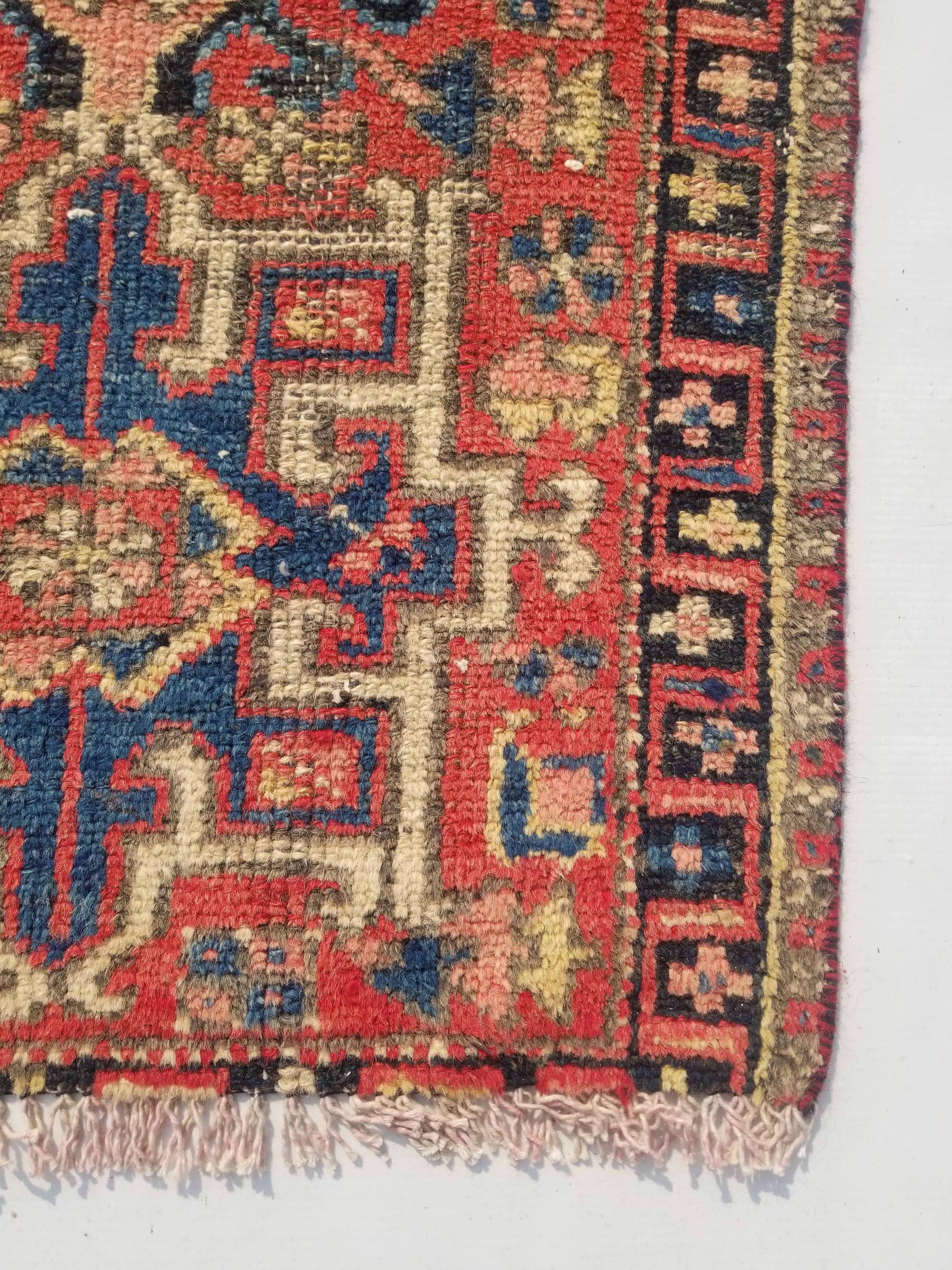 Antique Traditional Handmade Kazakh Wool Multicolor Rug 95x57cm